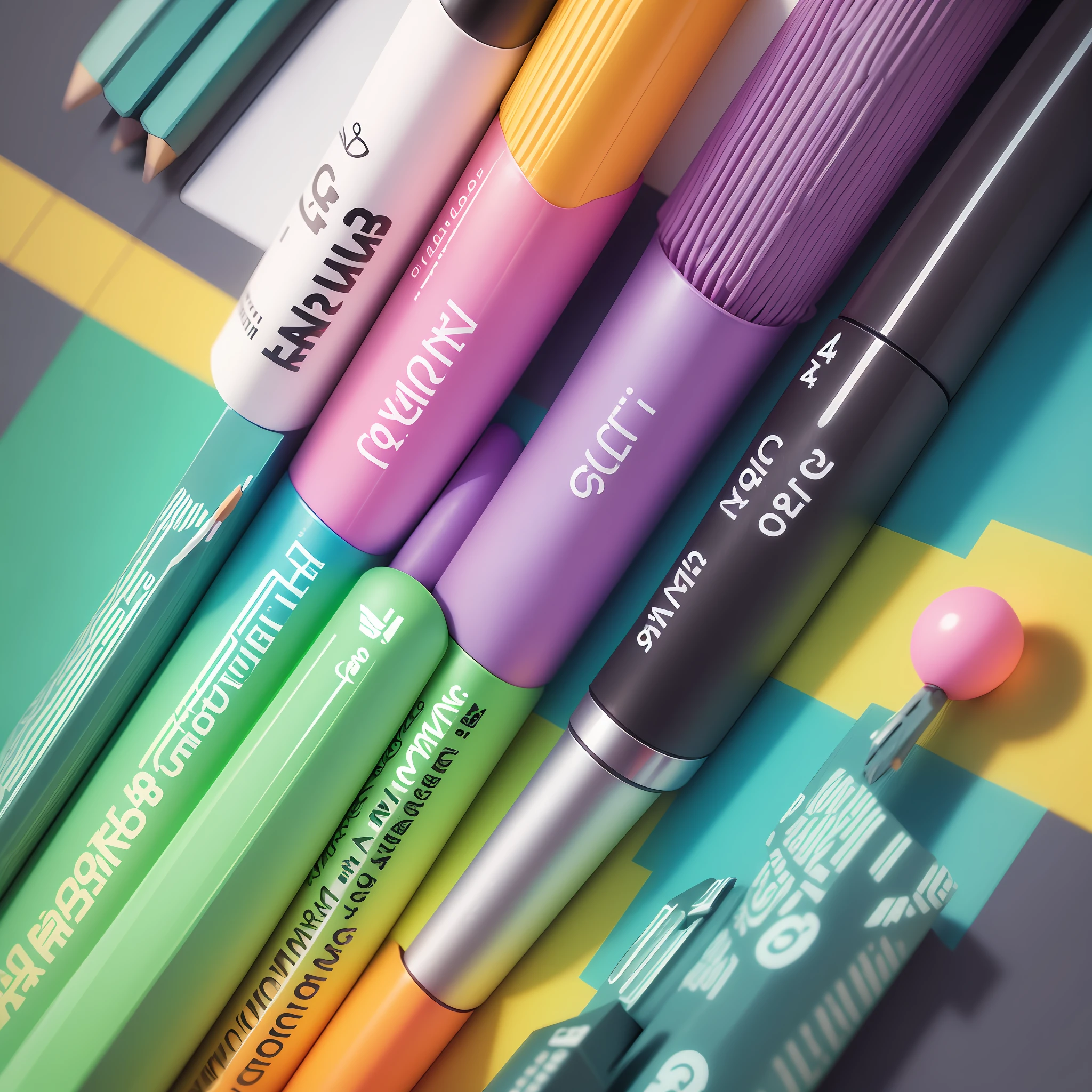 C4D, cute, rounded, pencil, bright colors --auto --s2