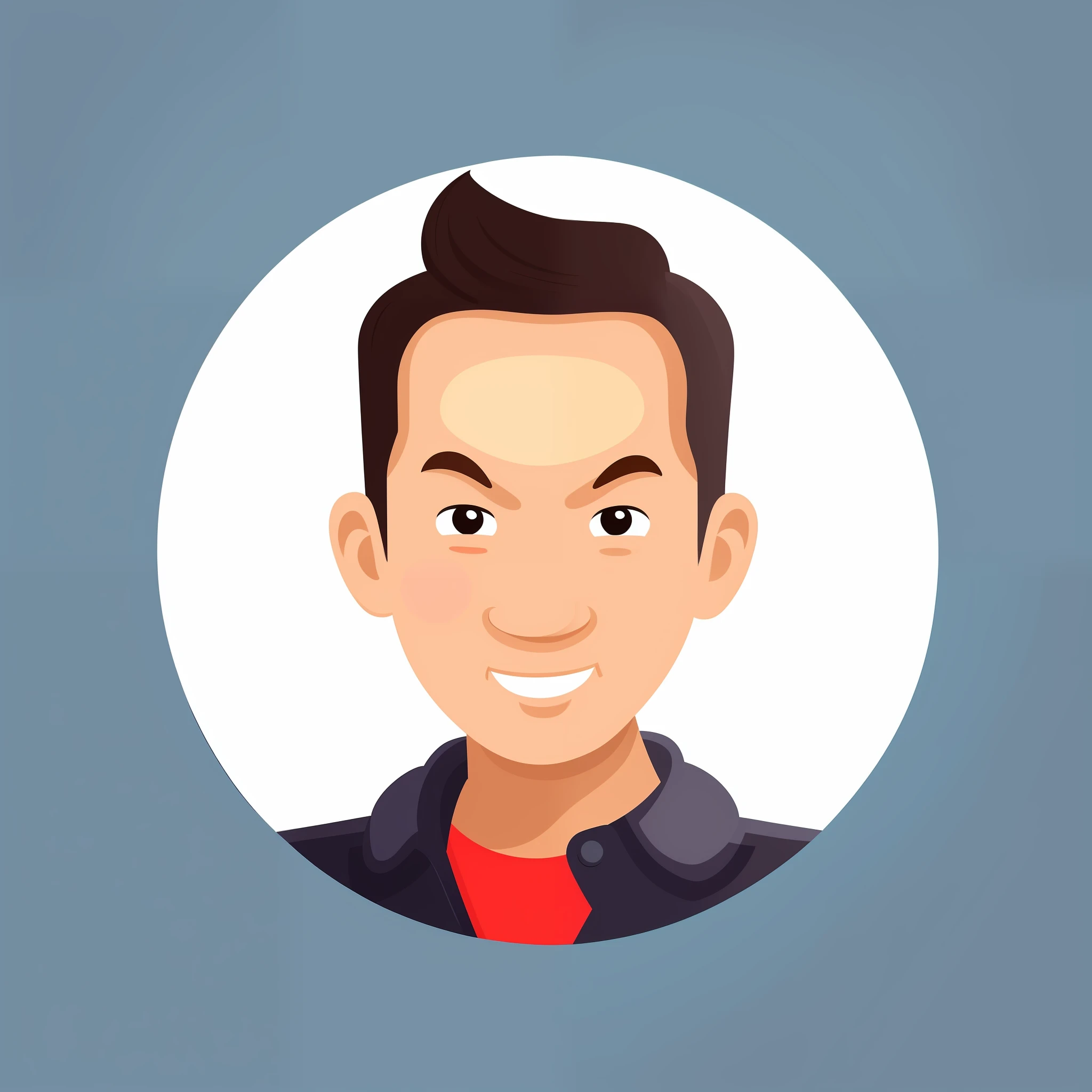 cartoon man avatar in round avatar, southeast asia with round face, cartoon style illustration, cartoon vector style, happy facial expression, smiling facial expression, portrait of character, round face, disney cartoon art style, my character portrait, cartoon art style, cartoon portrait, smiling emoji, happy face