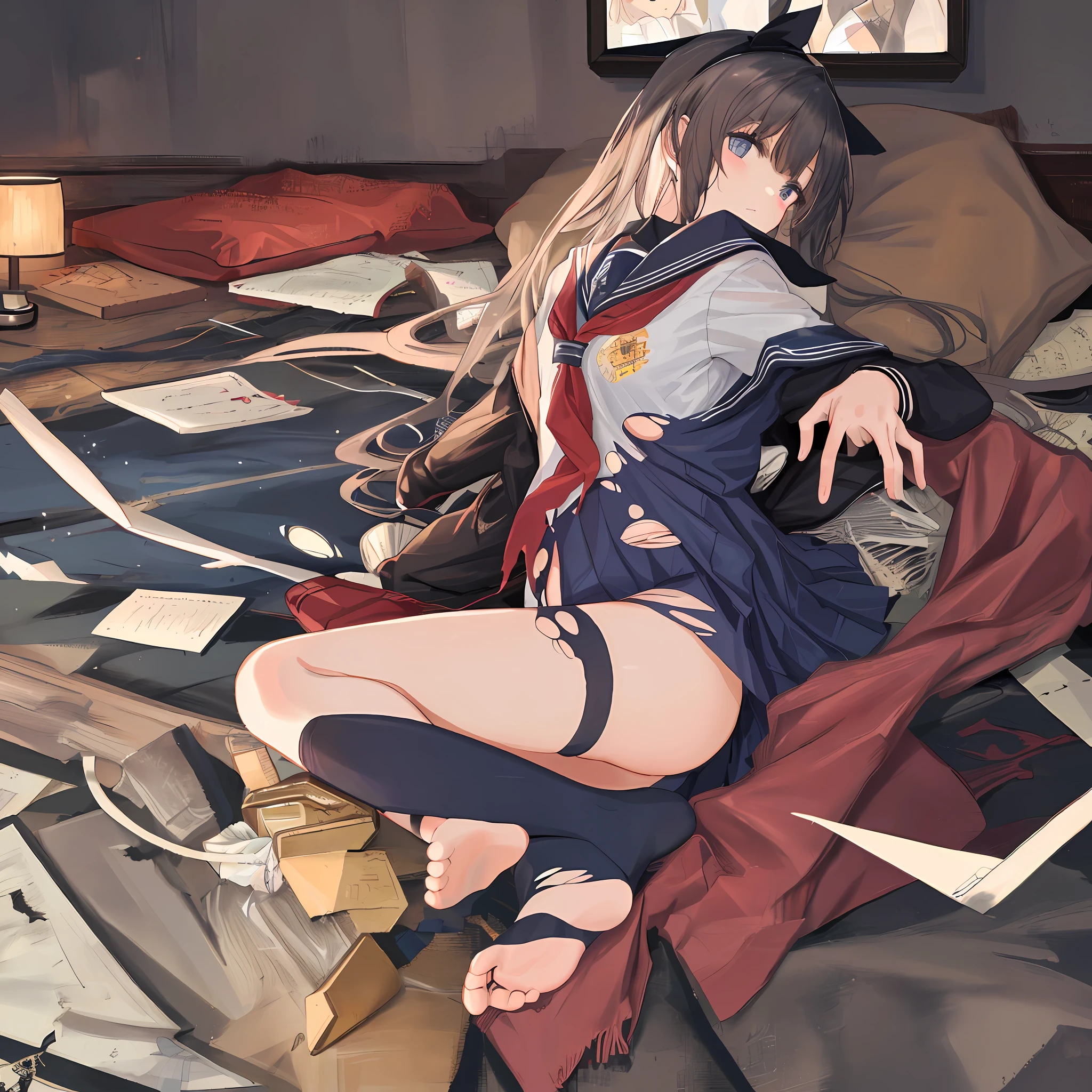 (masterpiece),(superb),whole body,(((raped)),bed,(torn clothes),restraint,(schoolgirl),(nsfw))),(undressed),