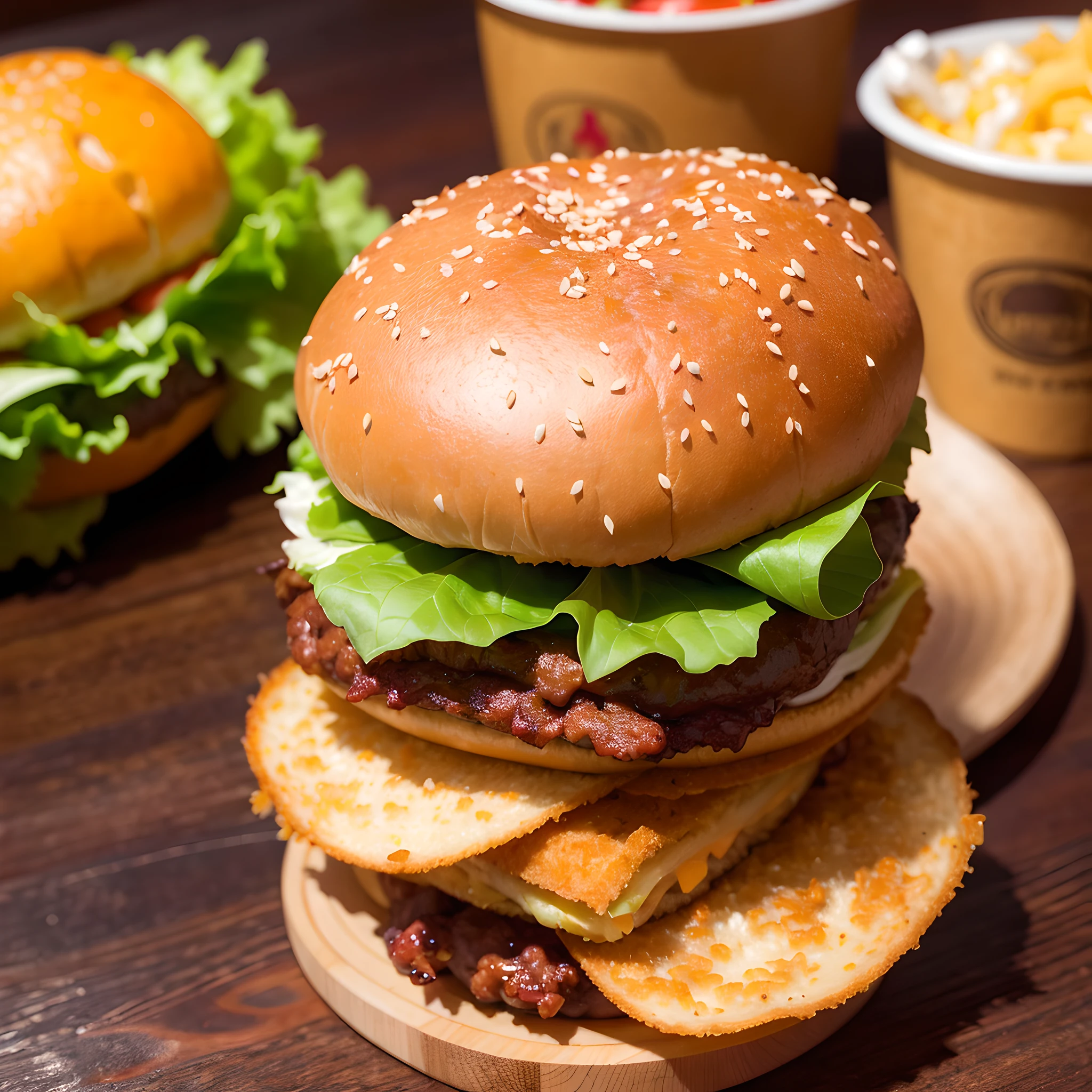 best quality, ultra high res, (photorealistic:1.4), ultra-detailed,incredibly detailed, foil package, big mac, fried meat, wet lettuce, melting cheese, juice tomato