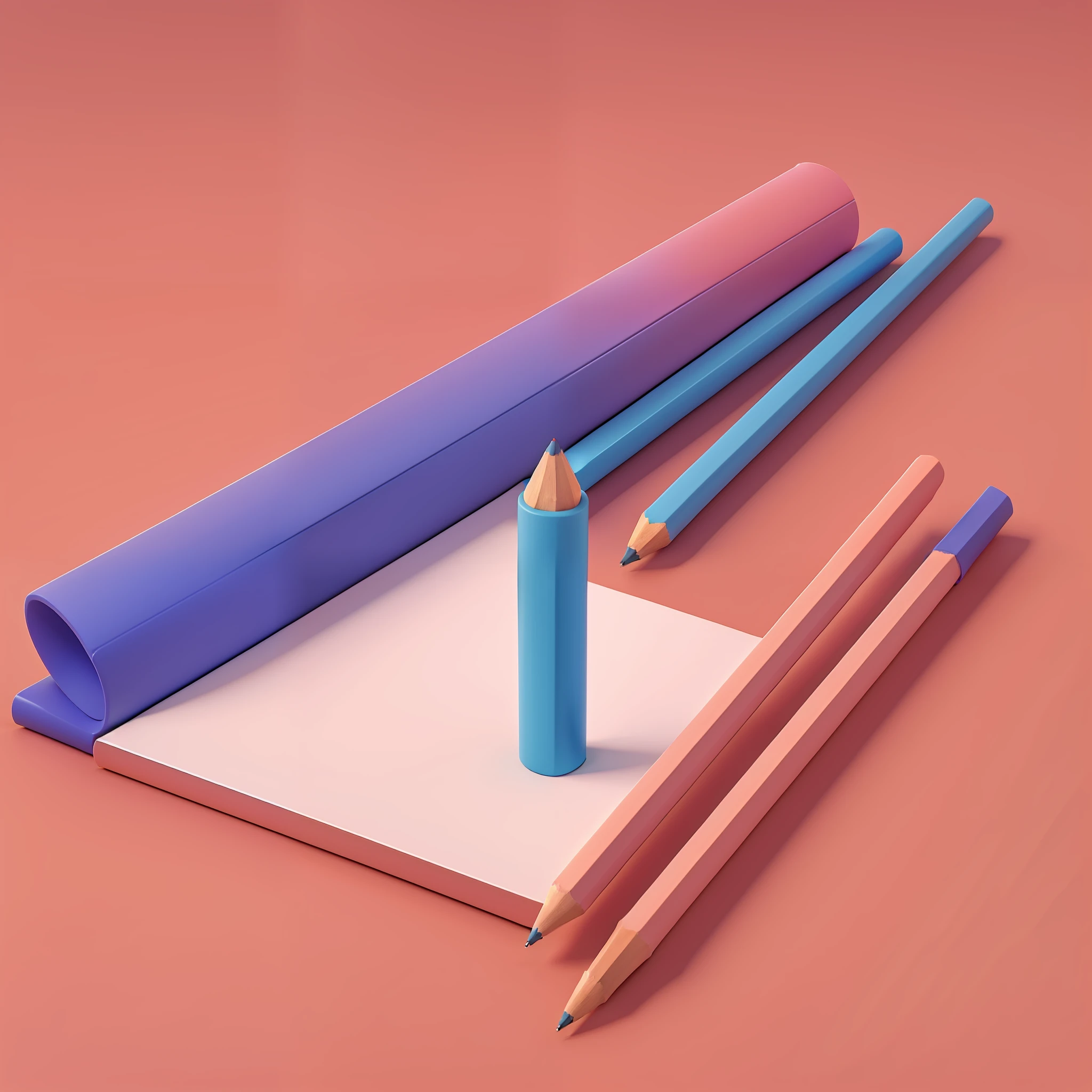 c4d, a pencil, on the table, round, simple, no text, colorful, nobody, simple background