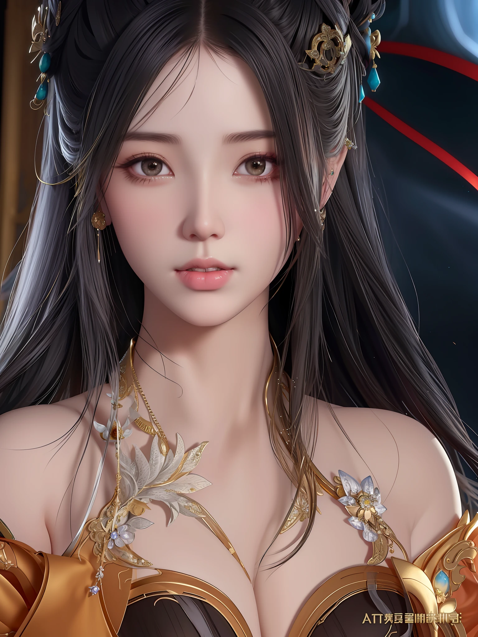 a close up of a woman with long hair wearing a gold dress, ig model | artgerm, trending on cgstation, a beautiful fantasy empress, artwork in the style of guweiz, trending at cgstation, ruan jia and artgerm, guweiz, inspired by Ai Xuan, realistic. cheng yi, ((a beautiful fantasy empress))