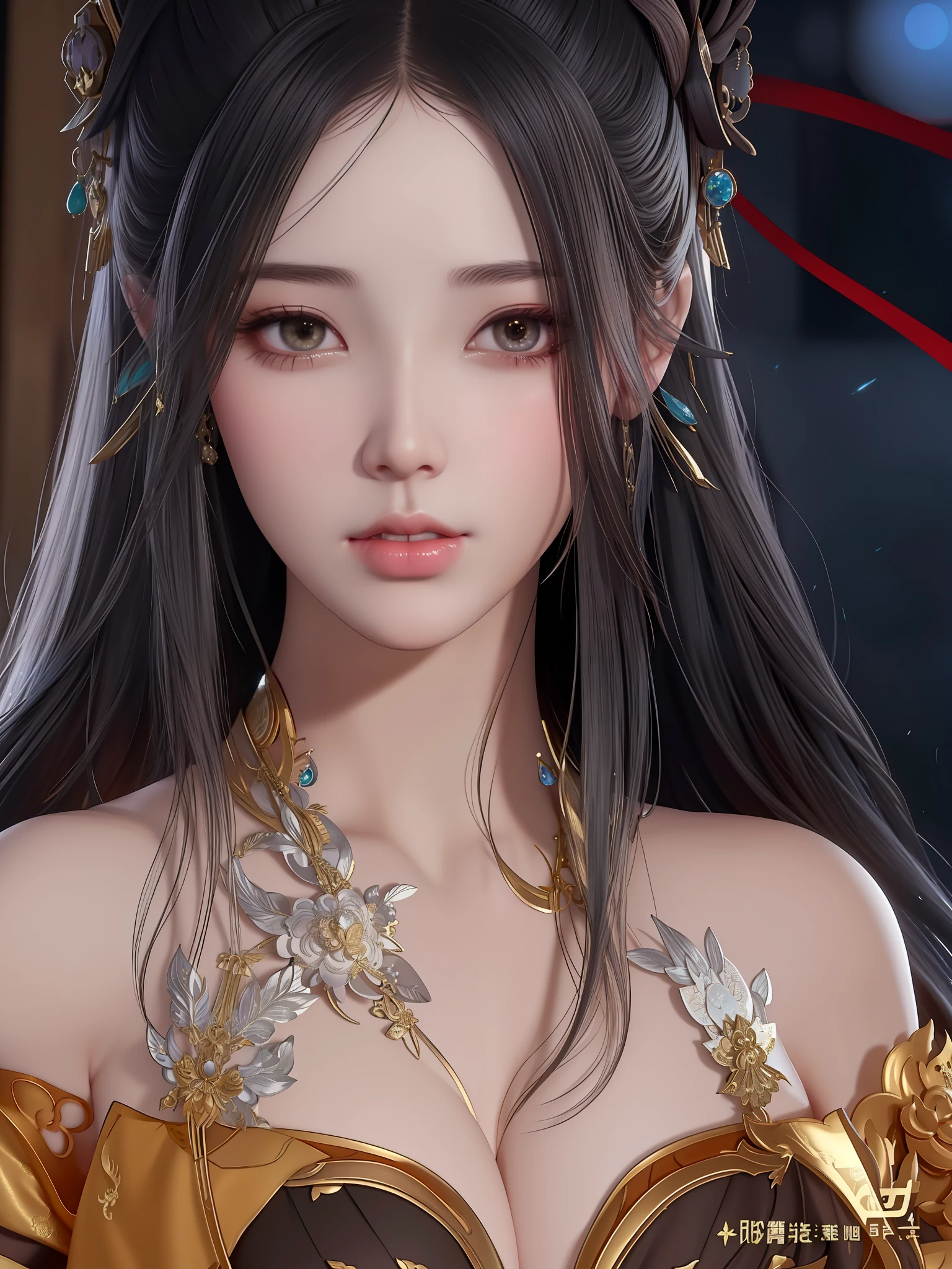 a close up of a woman with long hair wearing a gold dress, ig model | artgerm, trending on cgstation, a beautiful fantasy empress, artwork in the style of guweiz, trending at cgstation, ruan jia and artgerm, guweiz, inspired by Ai Xuan, realistic. cheng yi, ((a beautiful fantasy empress))