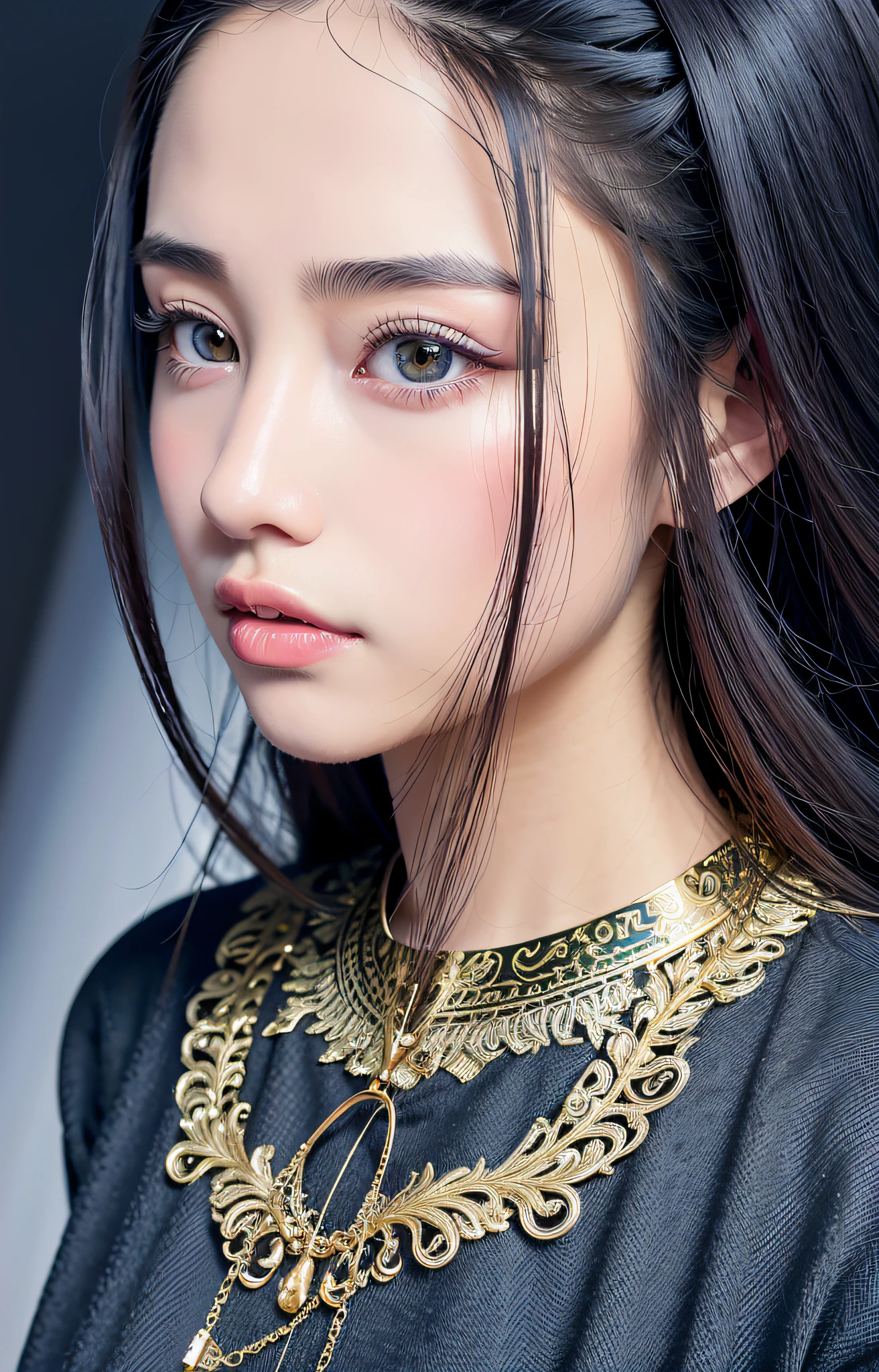 a close up of a woman with long hair wearing a black top, xintong chen, 2 8 years old, 2 9 years old, 2 7 years old, dilraba dilmurat, qifeng lin, wenfei ye, 奈良美智, f / 1. 9 6. 8 1 mm iso 4 0