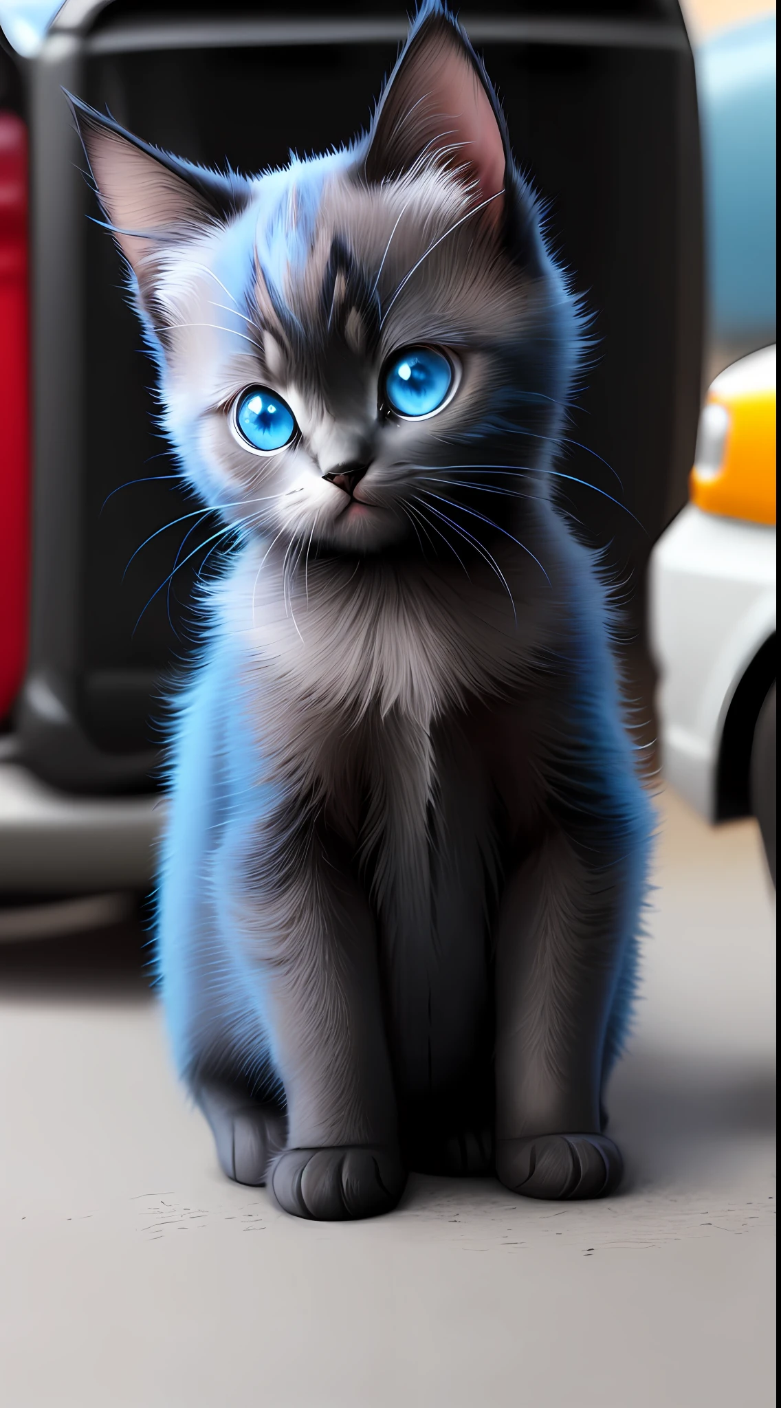Sticker with big and cute blue eyes with black kitten outline