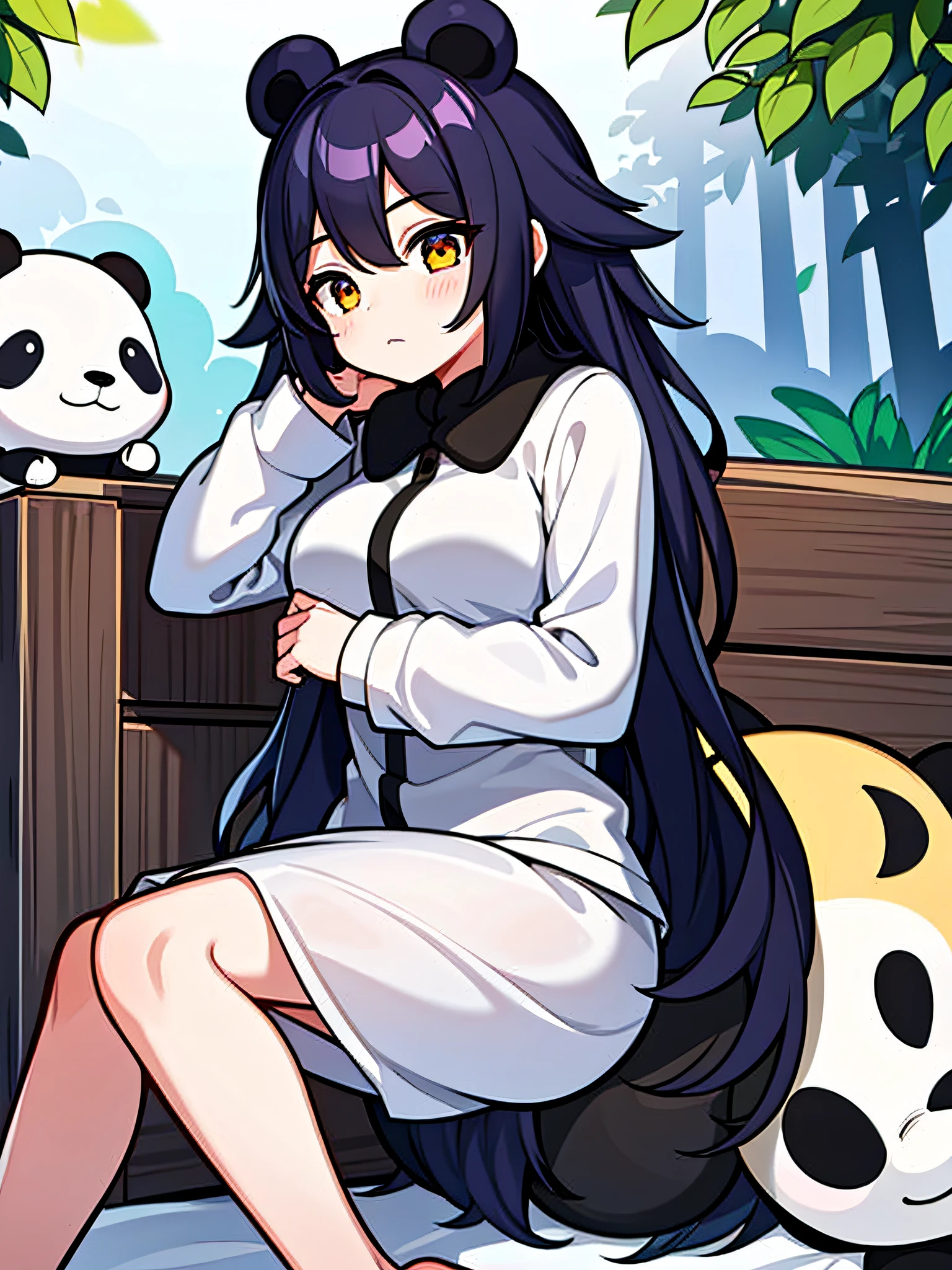 1girl and a panda, sleepy,