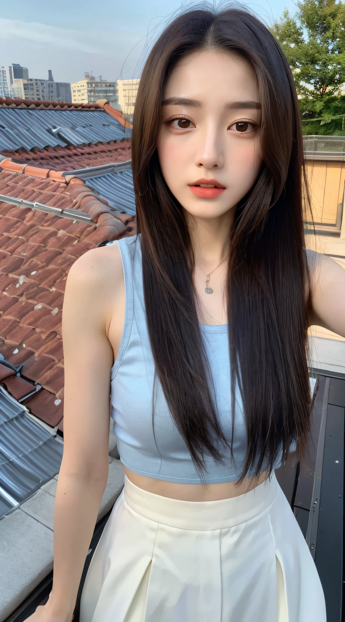 ((Best Quality, 8K, Masterpiece: 1.3)), 1girl, Slim Abs Beauty: 1.3, (Hairstyle Casual, Big: 1.2),, Super Fine Face, Delicate Eyes, Double Eyelids, Rooftop