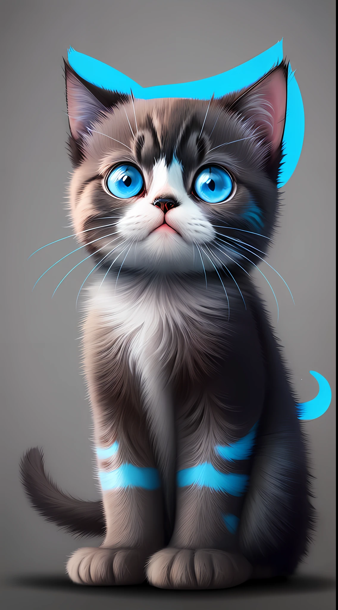 Sticker with big and cute blue eyes with black kitten outline