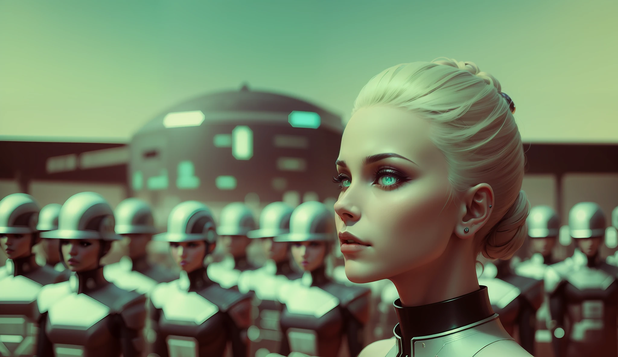 a man and a woman are standing next to each other, cyberpunk art by Kuno Veeber, behance, retrofuturism, daz3d, sci-fi, darksynth