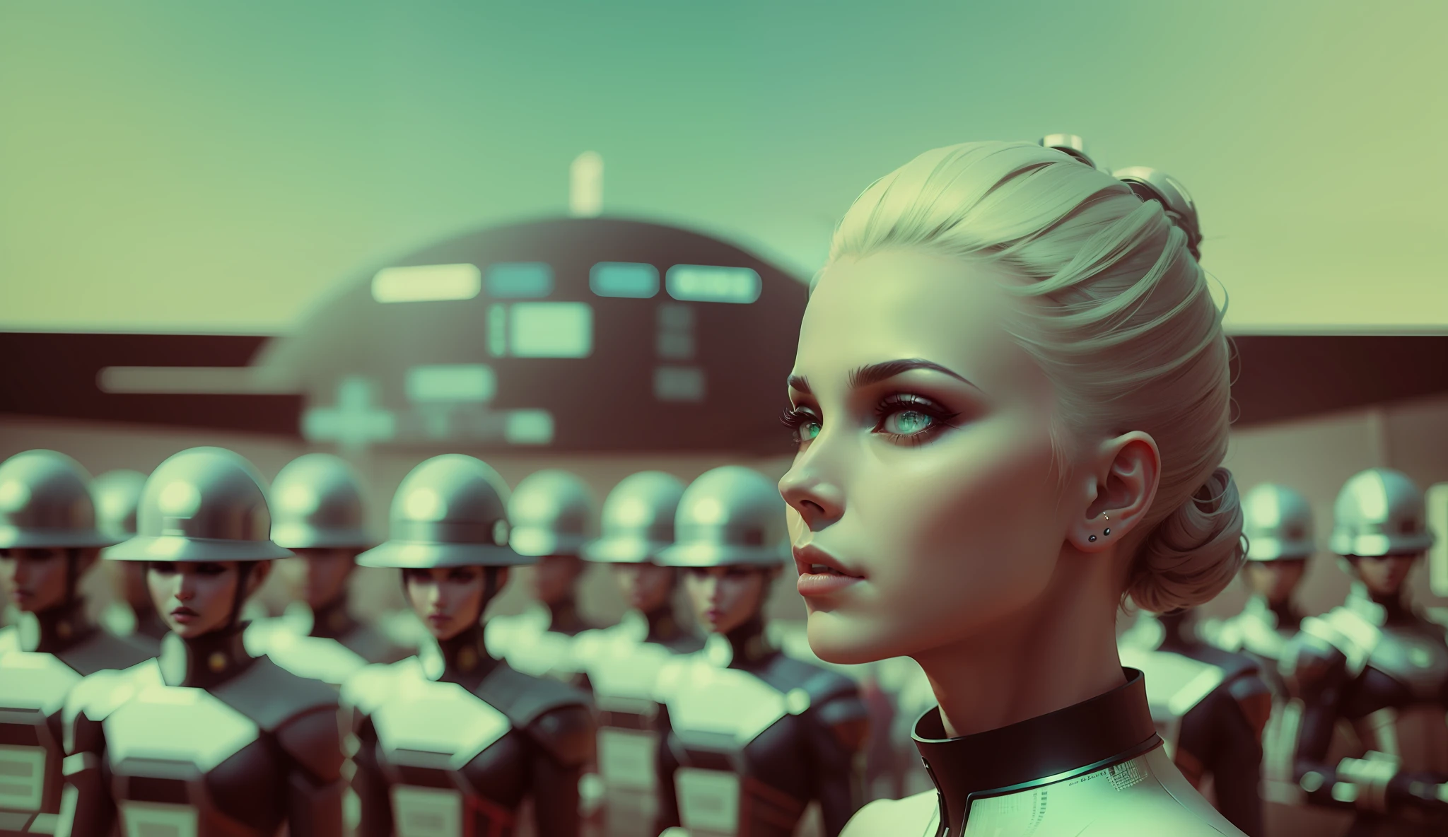a man and a woman are standing next to each other, cyberpunk art by Kuno Veeber, behance, retrofuturism, daz3d, sci-fi, darksynth
