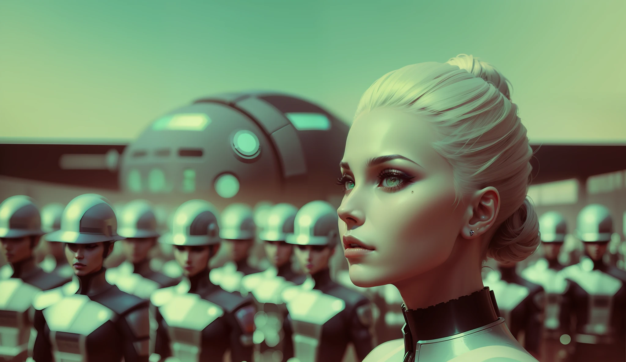 a man and a woman are standing next to each other, cyberpunk art by Kuno Veeber, behance, retrofuturism, daz3d, sci-fi, darksynth