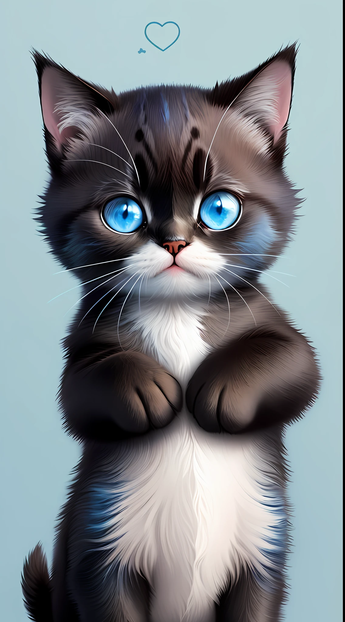 Sticker with big and cute blue eyes with black kitten outline