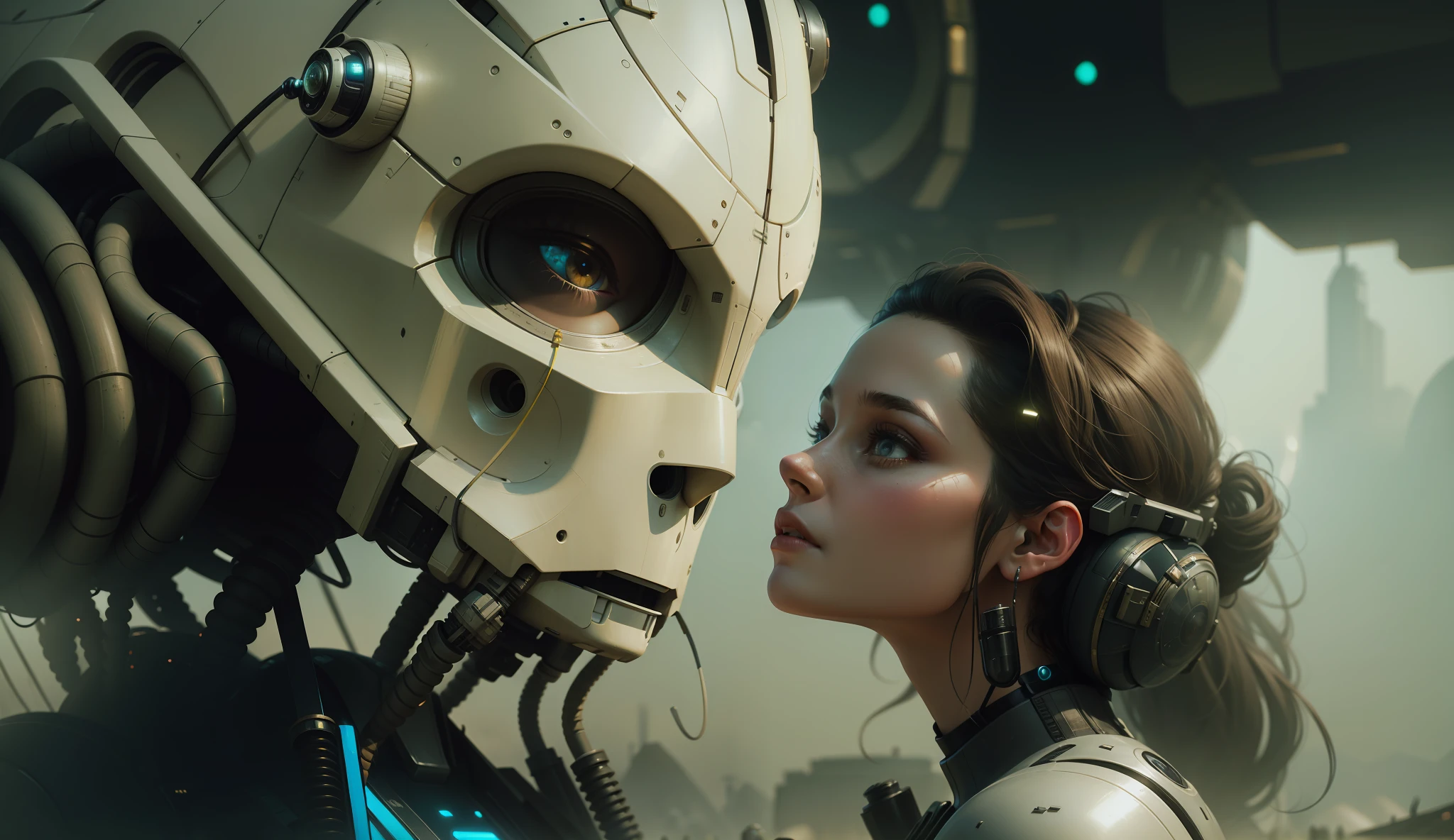 a woman in a futuristic suit surrounded by other people, a detailed matte painting by Mike Winkelmann, cgsociety, retrofuturism, sci-fi, reimagined by industrial light and magic, futuristic