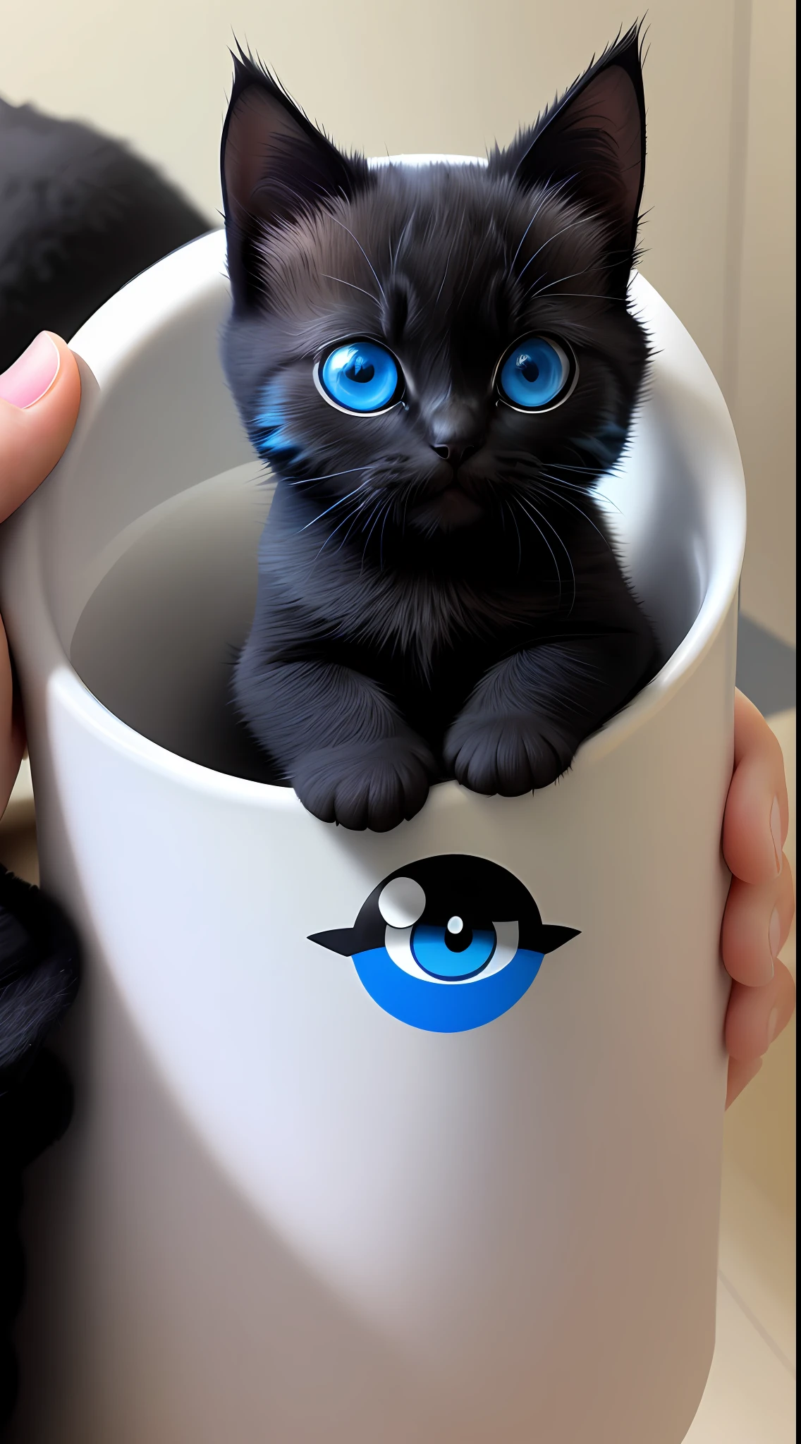 Sticker with big and cute blue eyes with black kitten outline