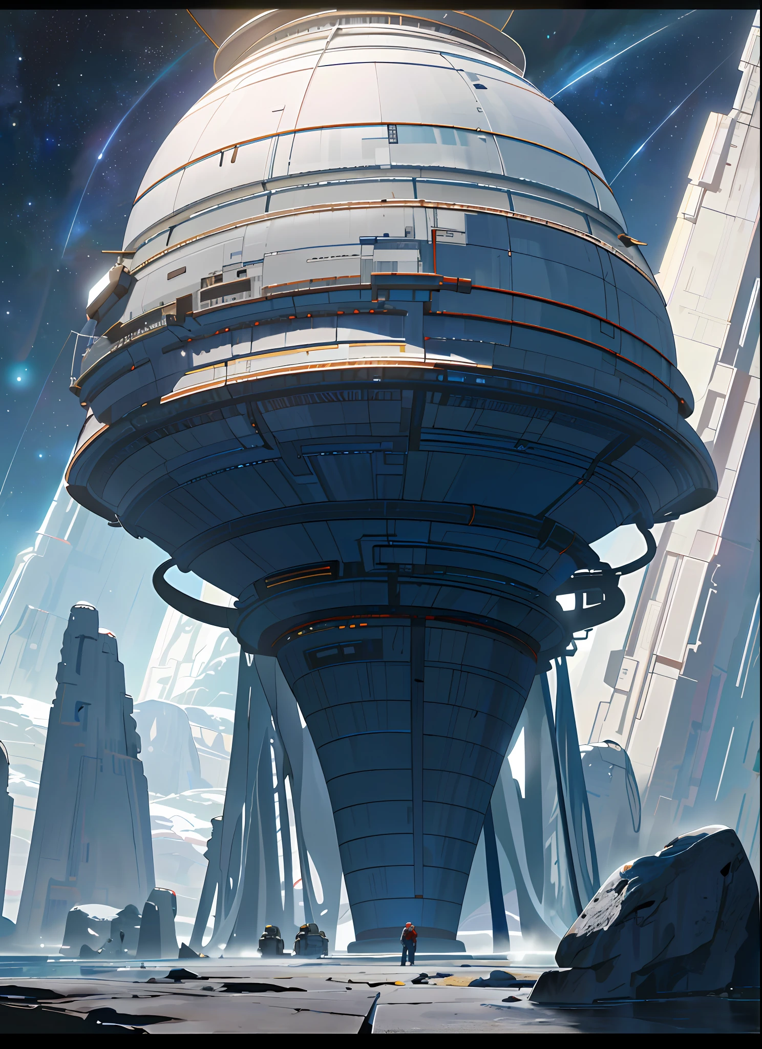 ((8k, RAW photo, best quality, master: 1.4)), ultra high resolution, ultra-detailed, illustration, close up, environment only, laboratory, spaceship, made of stone, night, starry sky, architecture, future, imagination, outdoors, background only, immigration,