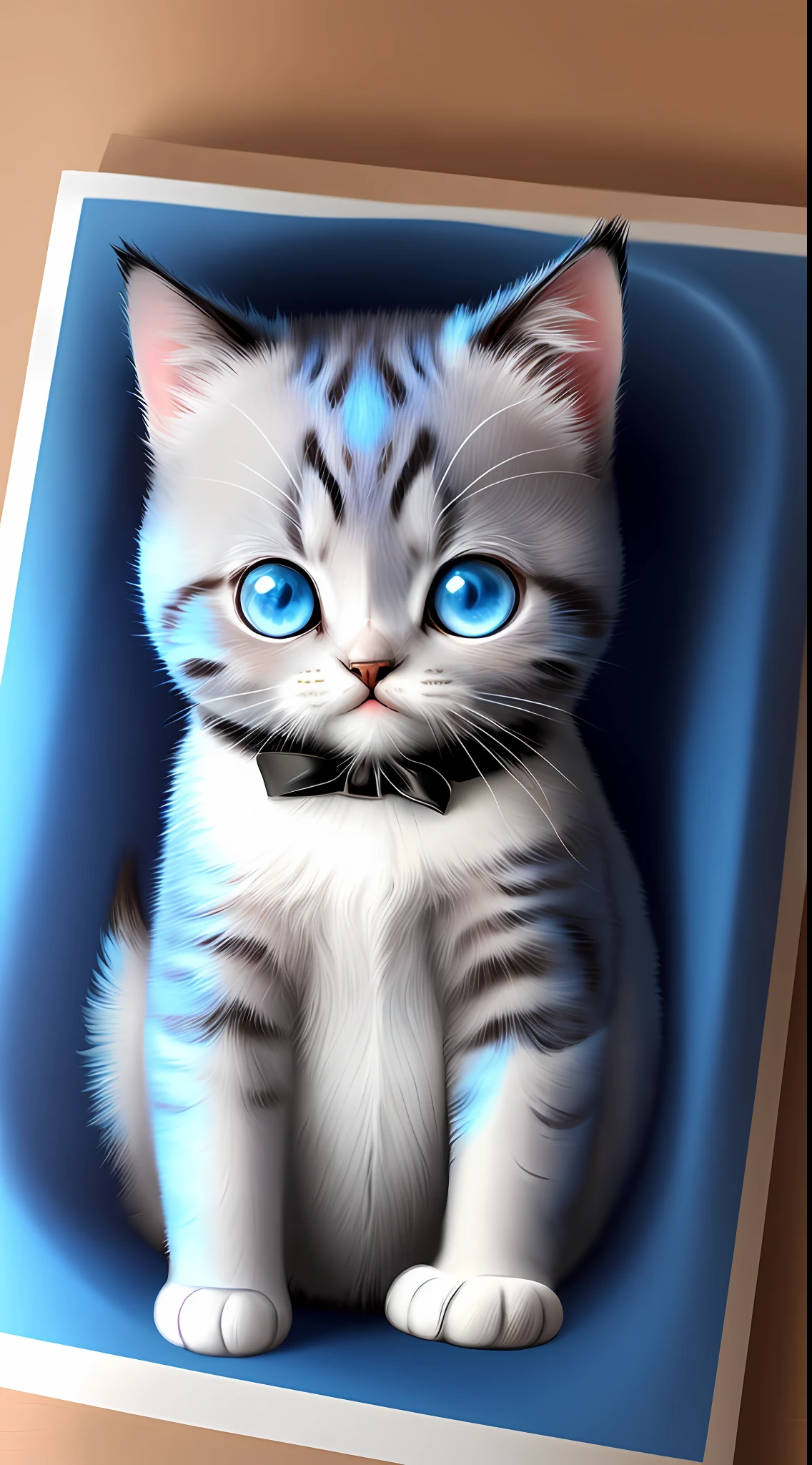 Sticker with big and cute blue eyes with black kitten outline