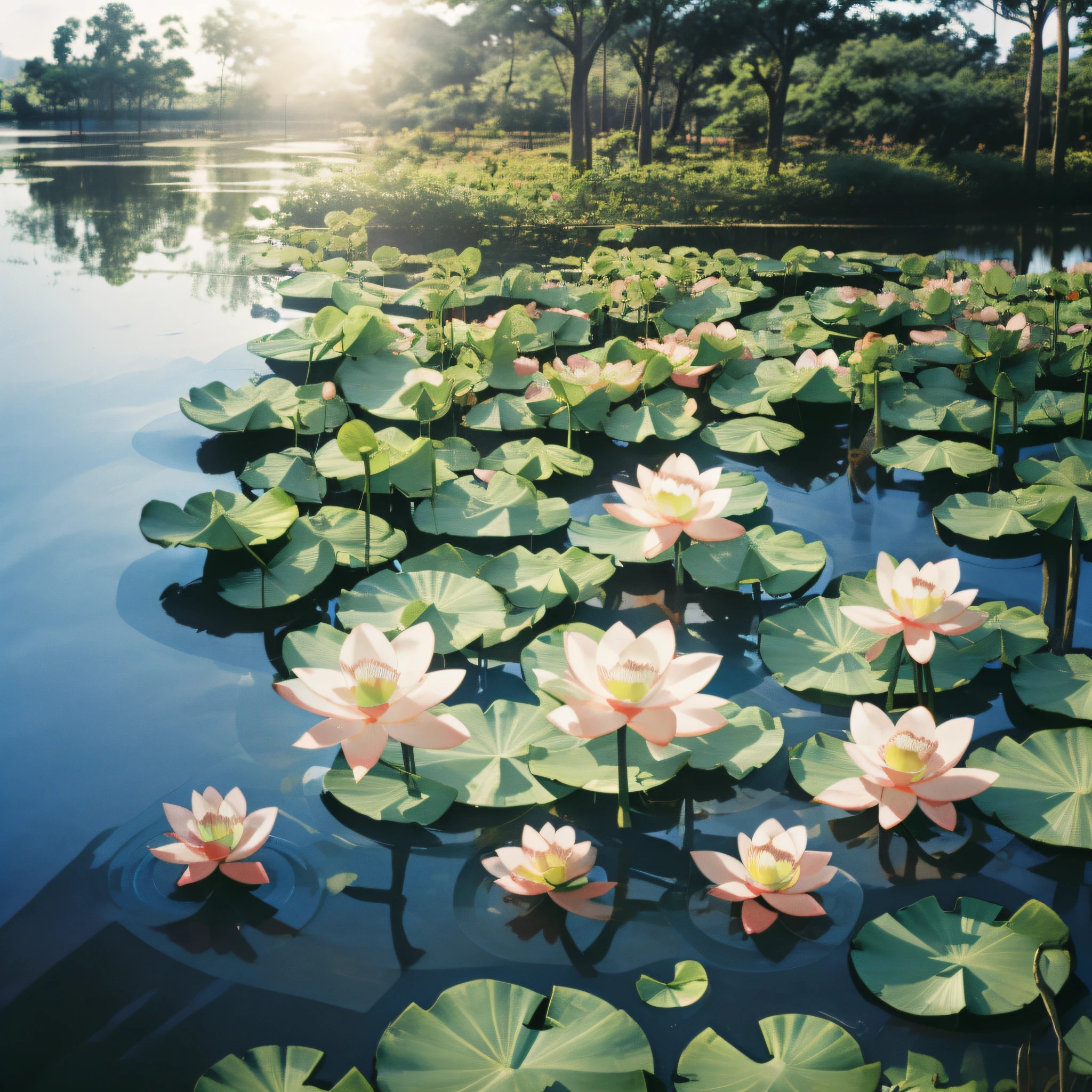 The lotus pond in summer is a beautiful picture, the lotus flowers in the lotus pond are in full bloom, the petals are white as snow, pink as the sky, pale yellow as gold, deep red as fire, colorful and beautiful. The lotus leaves are emerald green, and the leaves are still hung with crystal dew, shimmering with the summer sun. The lotus roots in the lotus pond are also growing gratifyingly, and the leaves of the lotus root are like small boats, floating on the water, making people feel infinitely cool and comfortable. The frogs in the lotus pond are also calling happily, jumping on lotus leaves, or swimming in the water, adding a sense of vitality and vitality to the lotus pond. The lotus pond in summer is a fresh, quiet and beautiful world, which makes people feel infinitely comfortable and comfortable.