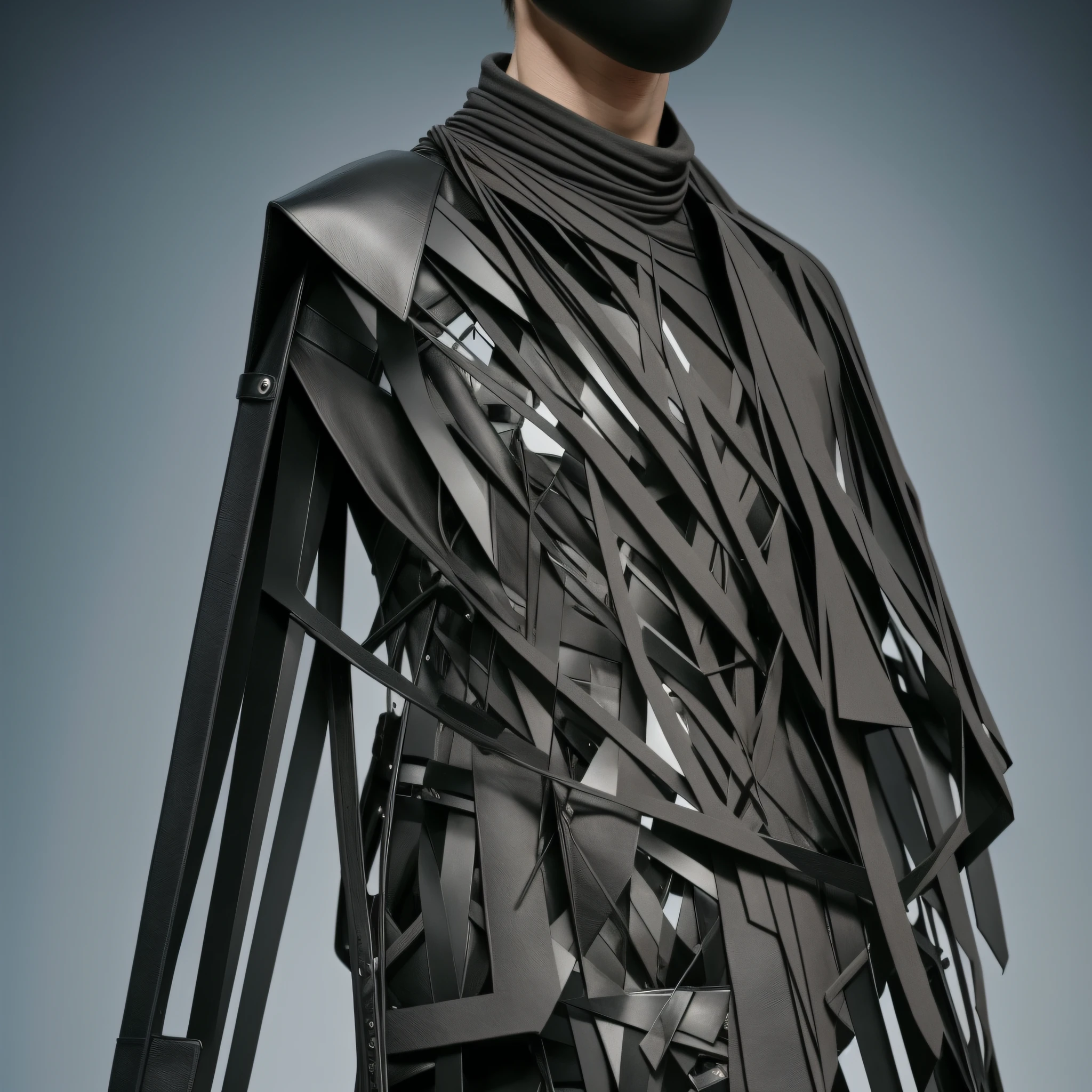 Rick Owens style, deconstructivism, modern organic materials, complete detail, Gothic, show, avant-garde, anatomically correct