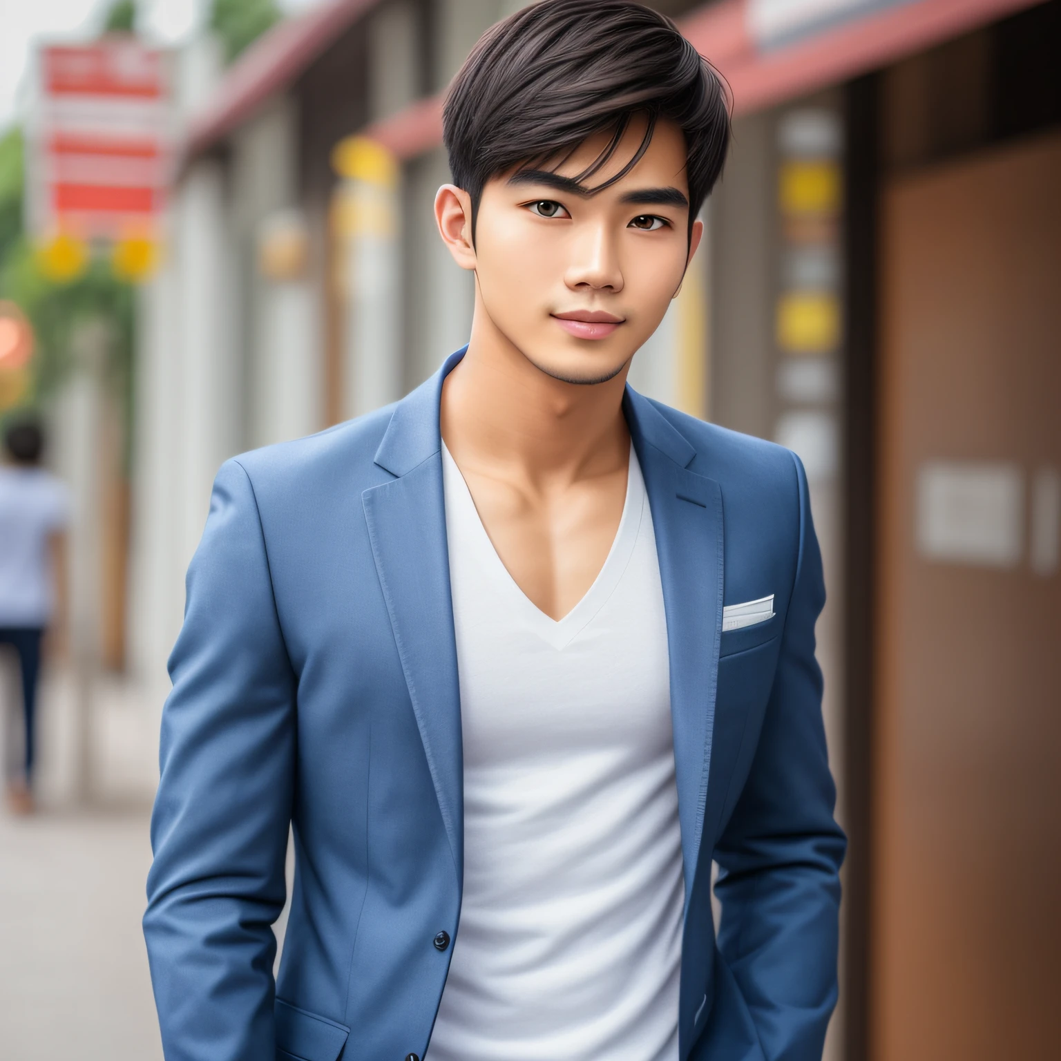 Young and handsome Thai man with silver eyes and university student style