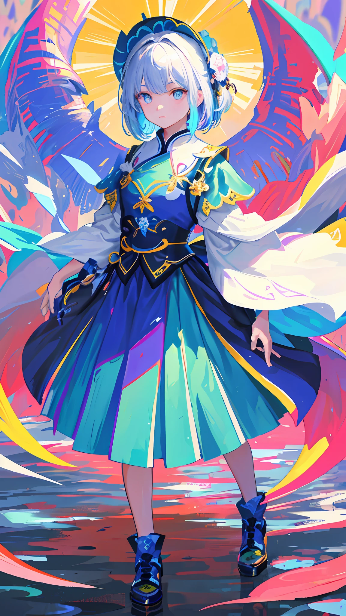 (masterpiece), (best quality), (ultra detailed),(乱发),(illustration), (1girl), (Fashionable clothing), standing,Fashion model, looking at viewer, (interview), (simple background), beautiful detailed eyes,精致美颜,Floating,(高饱和度),(colorful splashs),colorful bubble,(shining),focus on face,