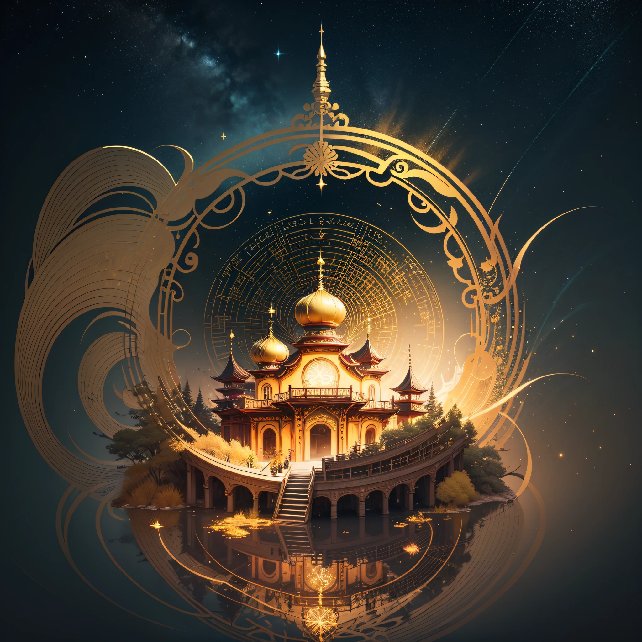 Golden Asian Magic Arc on a Magical Night