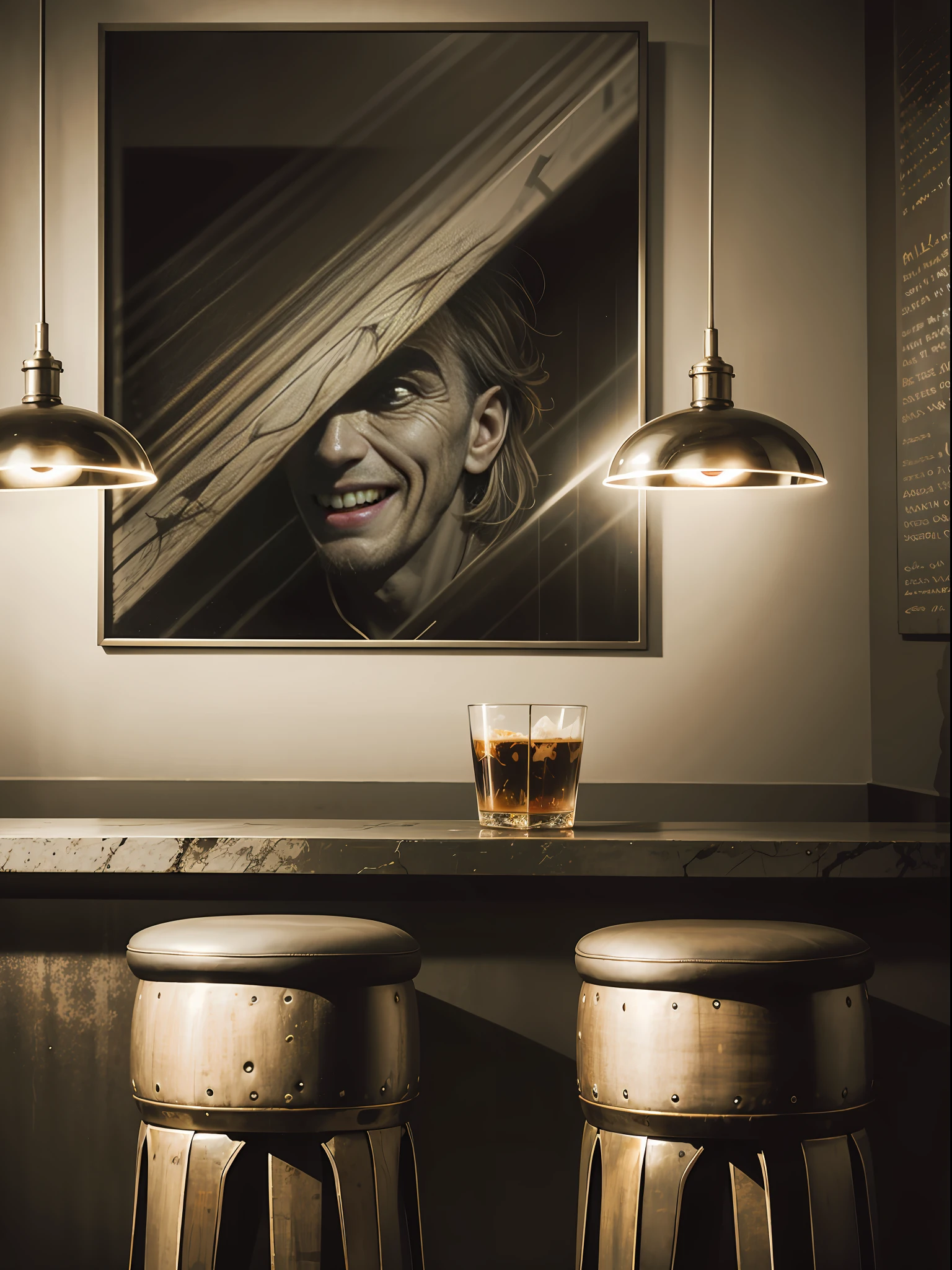 Bar, Entertainment, Man, Madness, Crack Laugh, Mysterious, Ancient, Bauhaus Art, Dramatic Lighting, High Resolution