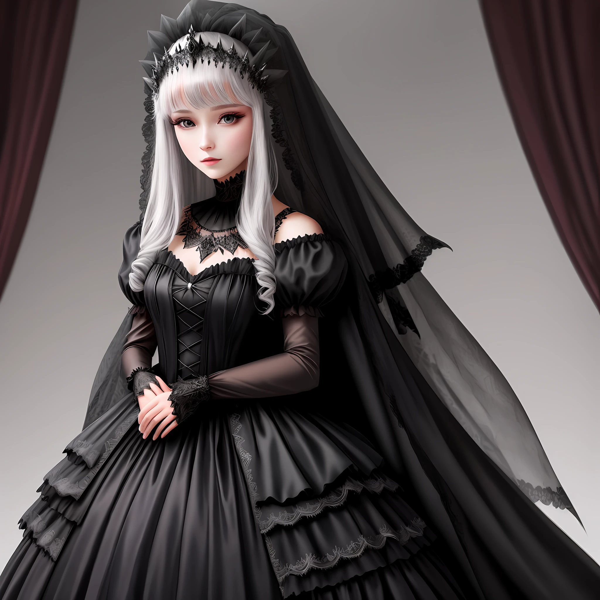 Black princess dress, devil veil, princess, beauty, highest quality, realistic, realistic, real person