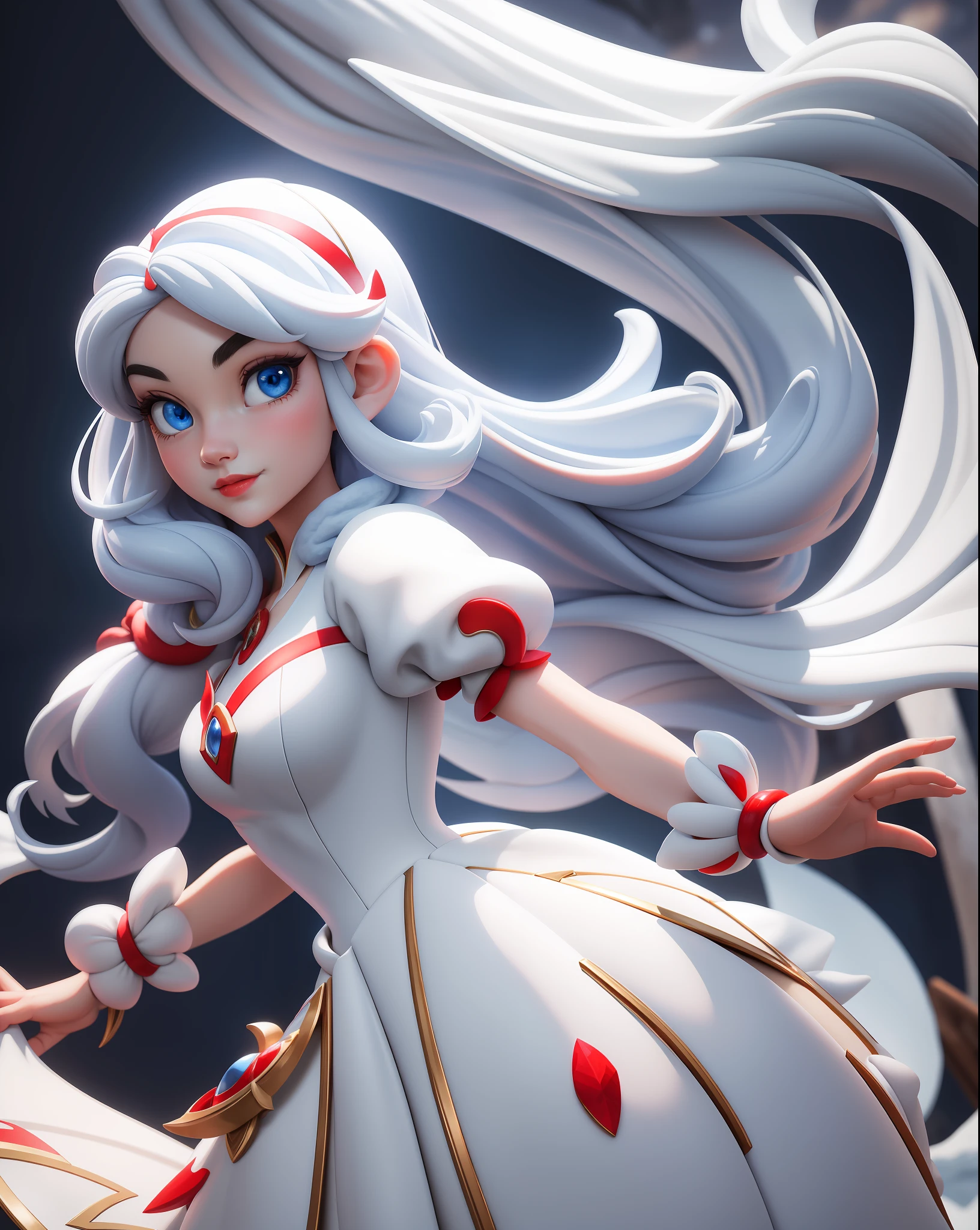 Snow White, (Masterpiece: 1.5), (Best Quality: 1.5), 3DMM, High Resolution, Very Detailed, 3DG, 1girl, Big Blue Eyes, white and red clothing