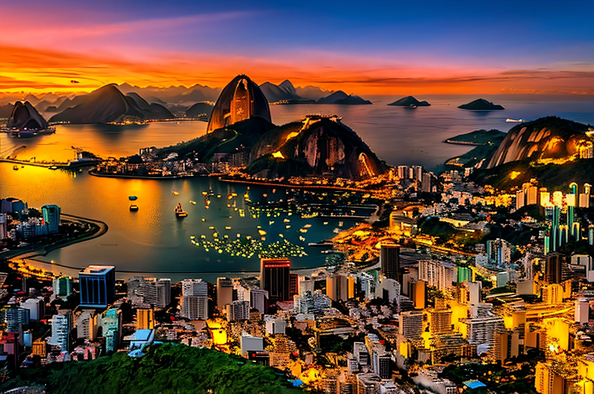 Arafed view of a city with a mountain in the background, Rio de Janeiro, Rio de Janeiro in an anime movie, Favela do Rio de Janeiro, Oscar Niemeyer, Christ the Redeemer, Brazilian, Favelas in Rio, Christ the Redeemer, by Felipe Seade, Brazil, Beatiful, Salvador, Lisbon, Stunning image