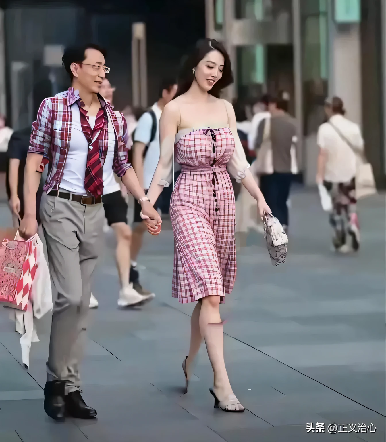 Couple dressed in beautiful and decent plaid clothes