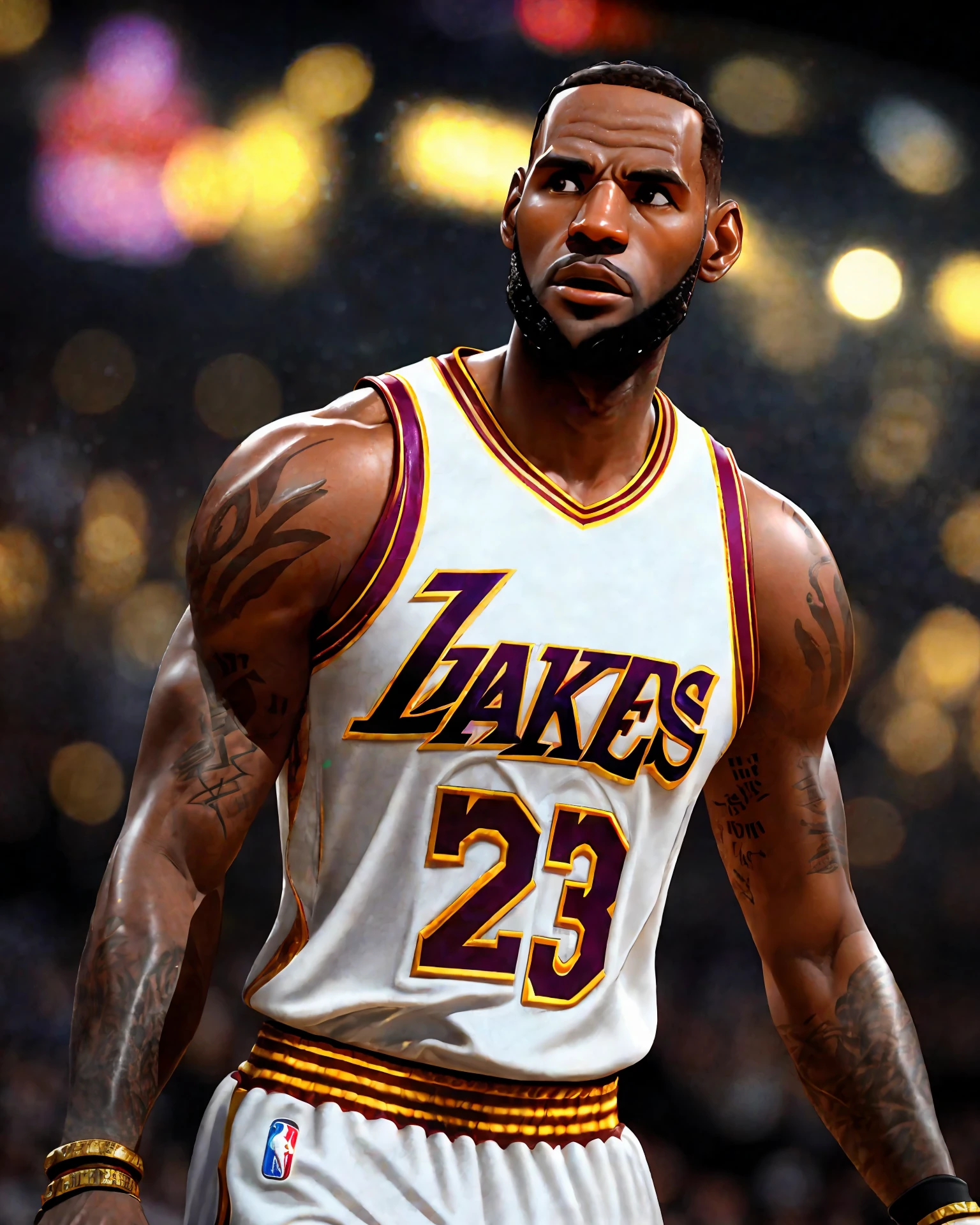 Lebron James, (pixar style) (masterpiece:1.2) (bokeh) (best quality) (detailed leather) (detailed texture) (8k) (claymation) (cinematic lighting) (sharp focus
