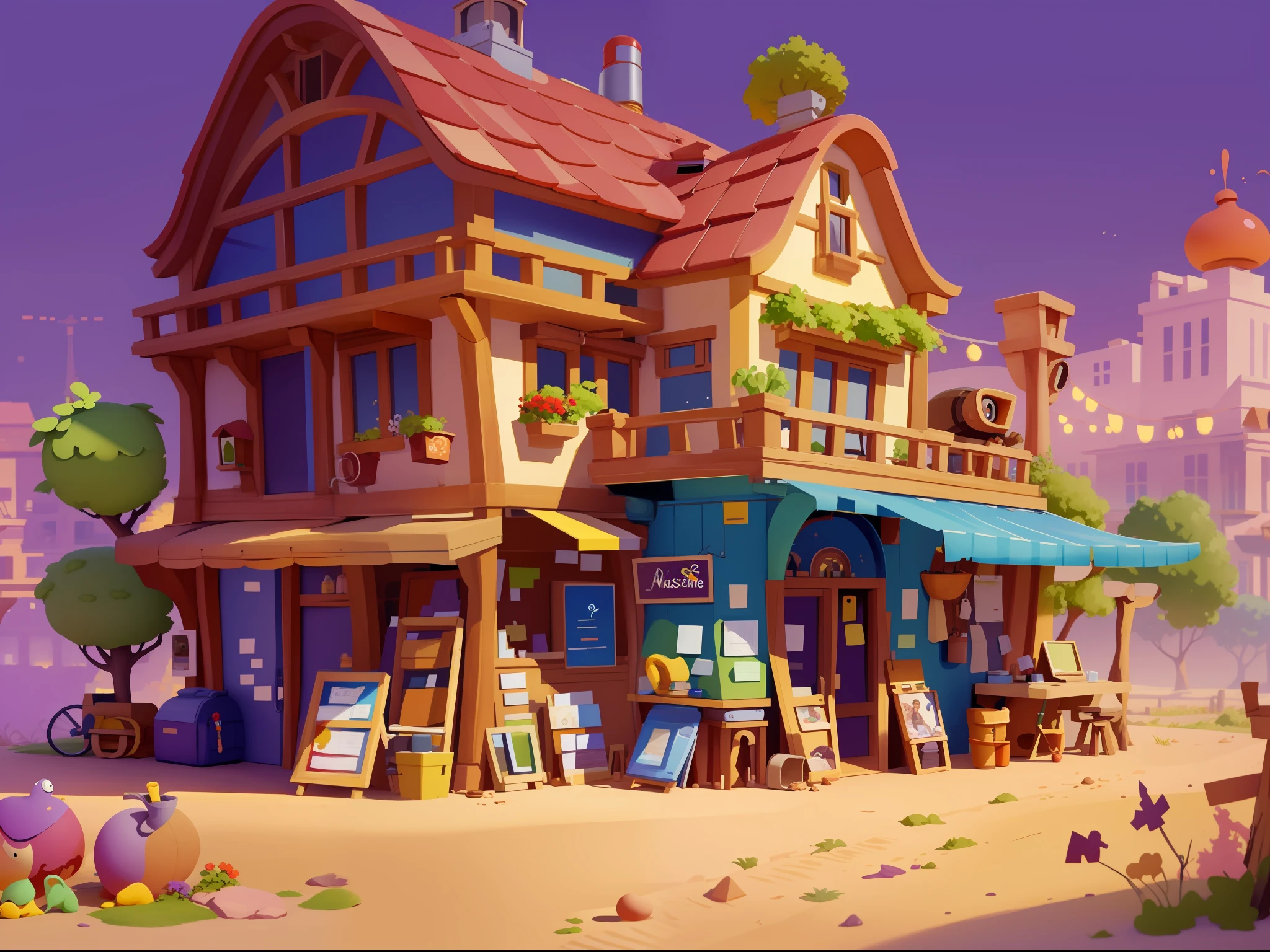 Masterpiece, top quality, cartoon, architecture, Pixar style, simple design, characters, tree wine and tan, mechanic, blank background