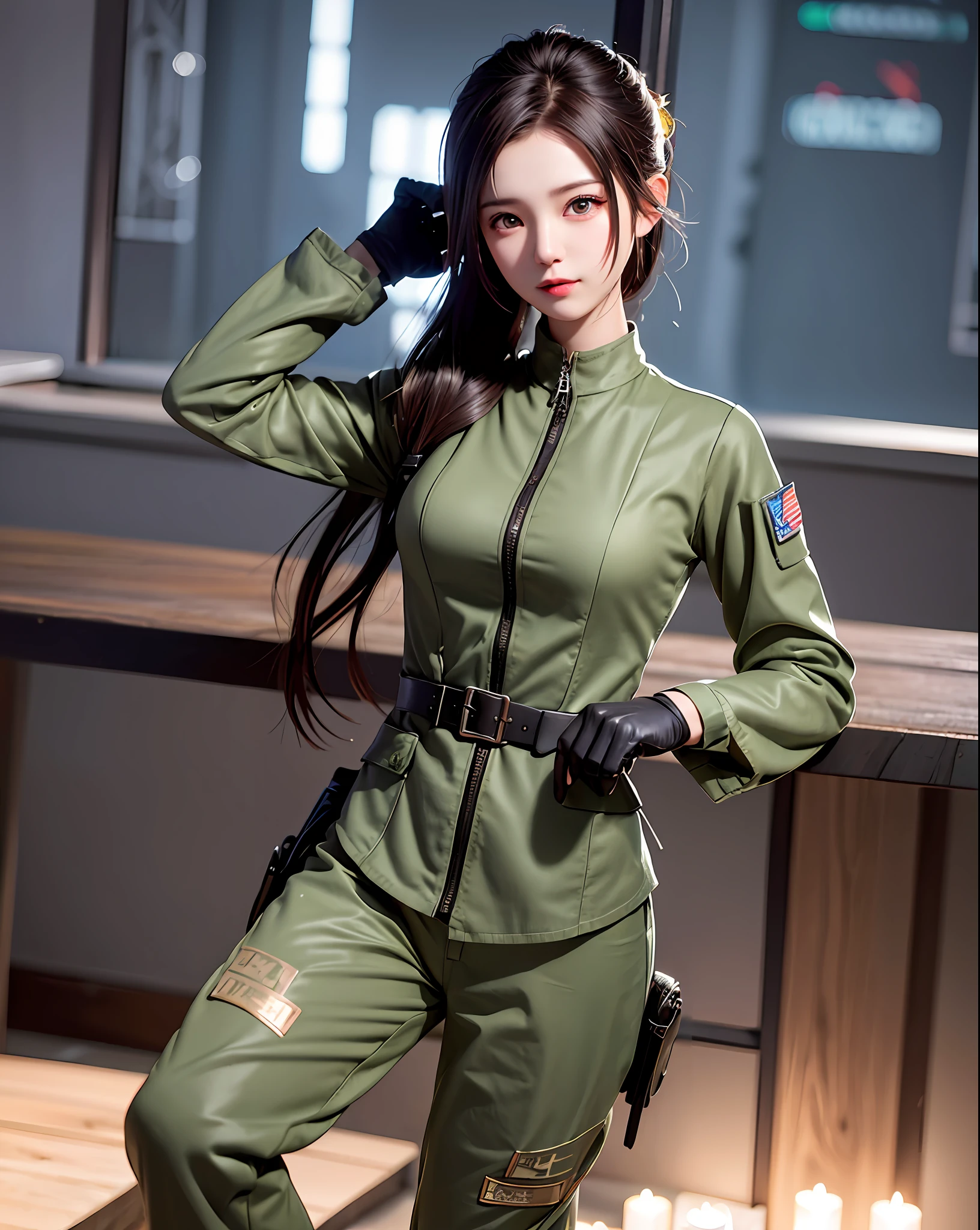 (masterpiece, best quality, ultra high res:1.4), (illustration:1.2), (sharp focus:1.2),
extremely detailed eyes and face, super detailed beautiful skin, high contrast,
BREAK
solo, 1 girl, , (perfect face), (japanese actress:0.2), slender body, medium breasts, symmetrical clear eyes,
smile, closed mouth, updo, wide shot,
BREAK
mentenance, mechanic, army, combat uniform, wrench,
military uniform, tactical vest, military jacket,
cargo pants, camo long pants, combat boots, military boots, military gloves,
BREAK
tank, military vehicle, japan self defense force,
advance base of operations, outpost, military base, ruined city,