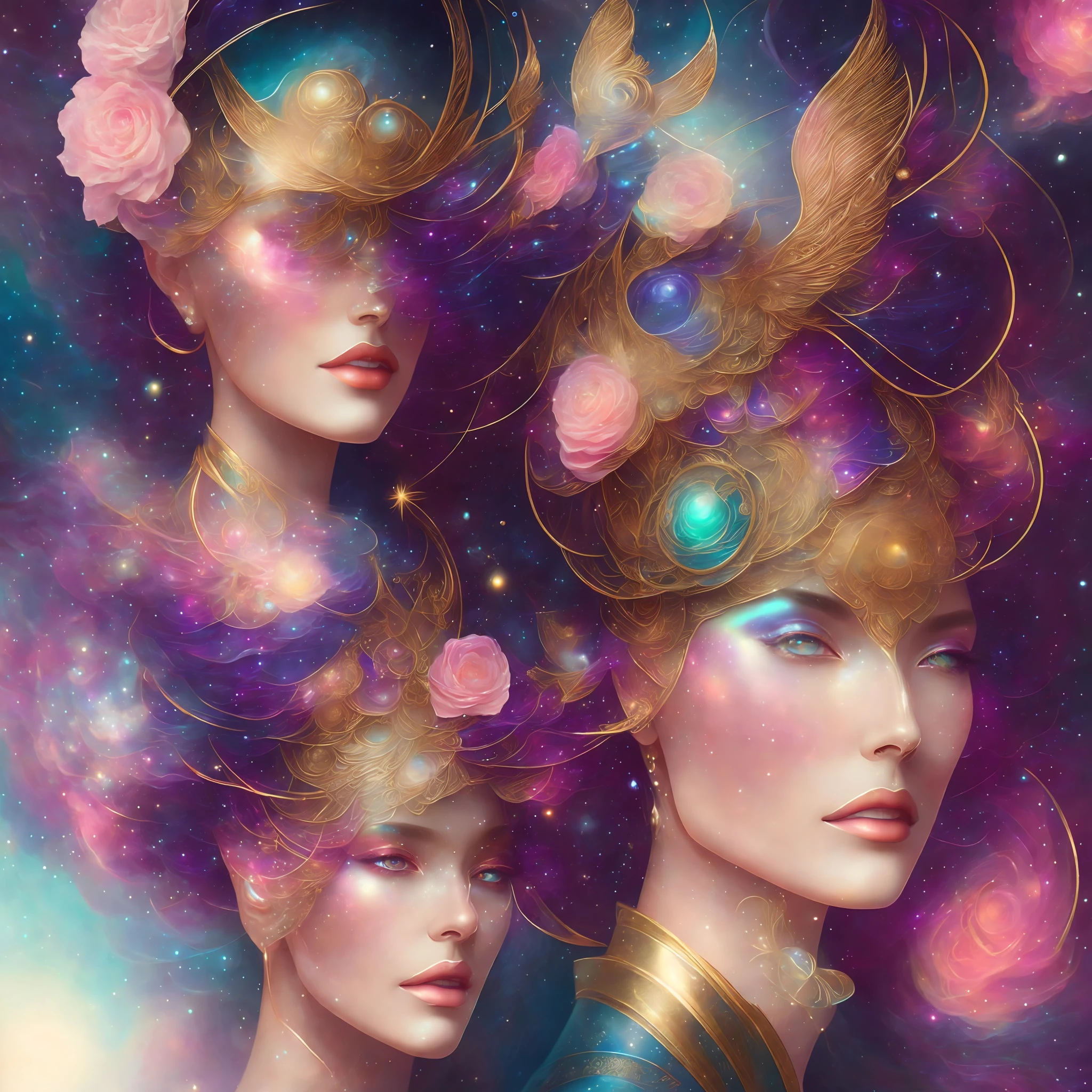 Syrdrin, You are the universe experiencing itself., universe fulfilling the body, fantasy, renaissance aesthetic, star trek aesthetic, pastel colors aesthetic, intricate fashion clothing, highly detailed, surrealistic, digital painting, concept art, sharp focus, illustration