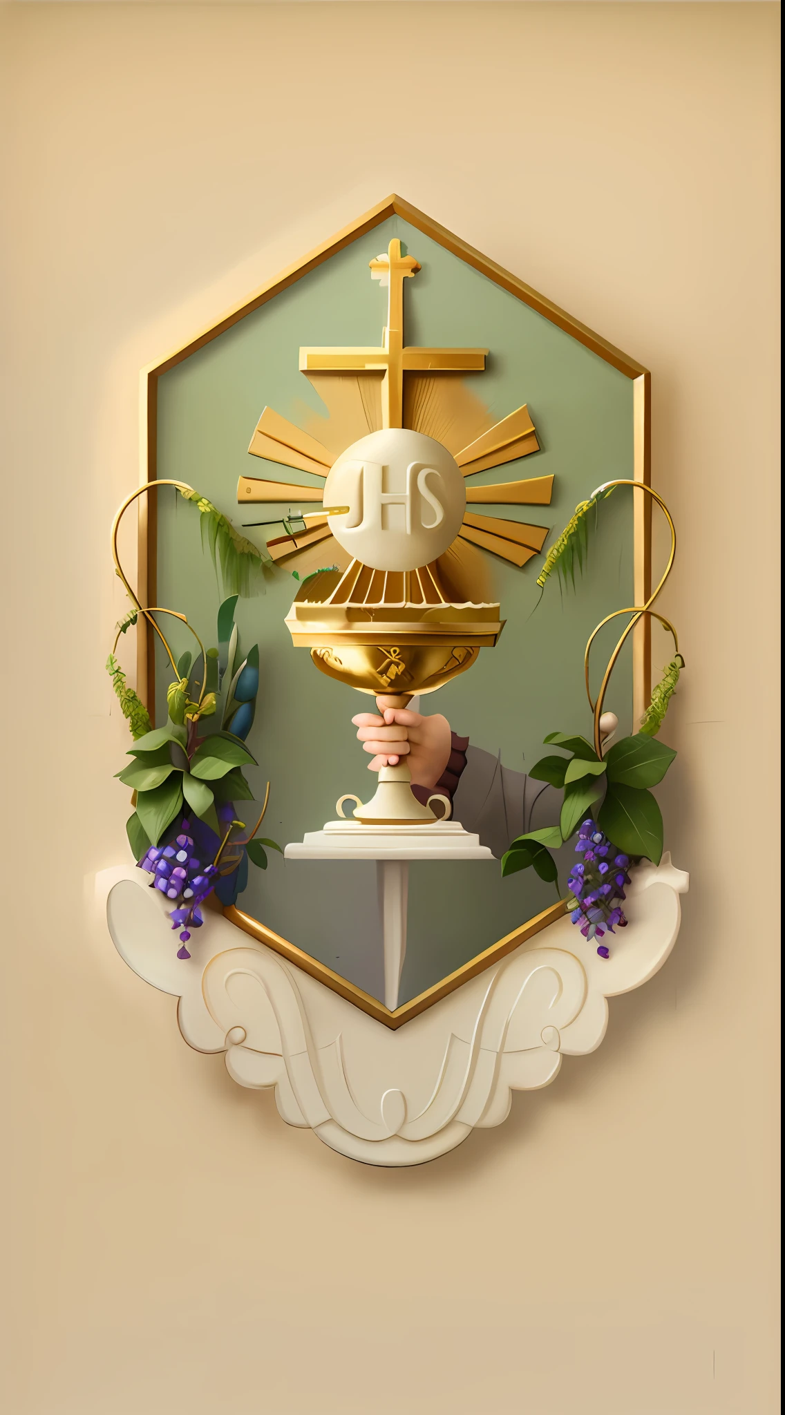 a close up of a picture of a person holding a chalicer, catholic icon, religious iconography, holy imagery, holy iconography, roman catholic icon, in hoc signo vinces, sacrament, catholic religious art, holding a holy symbol, holding holy symbol, by Jan Henryk Rosen, catholic, historical image, religious imagery, holy and sacred
