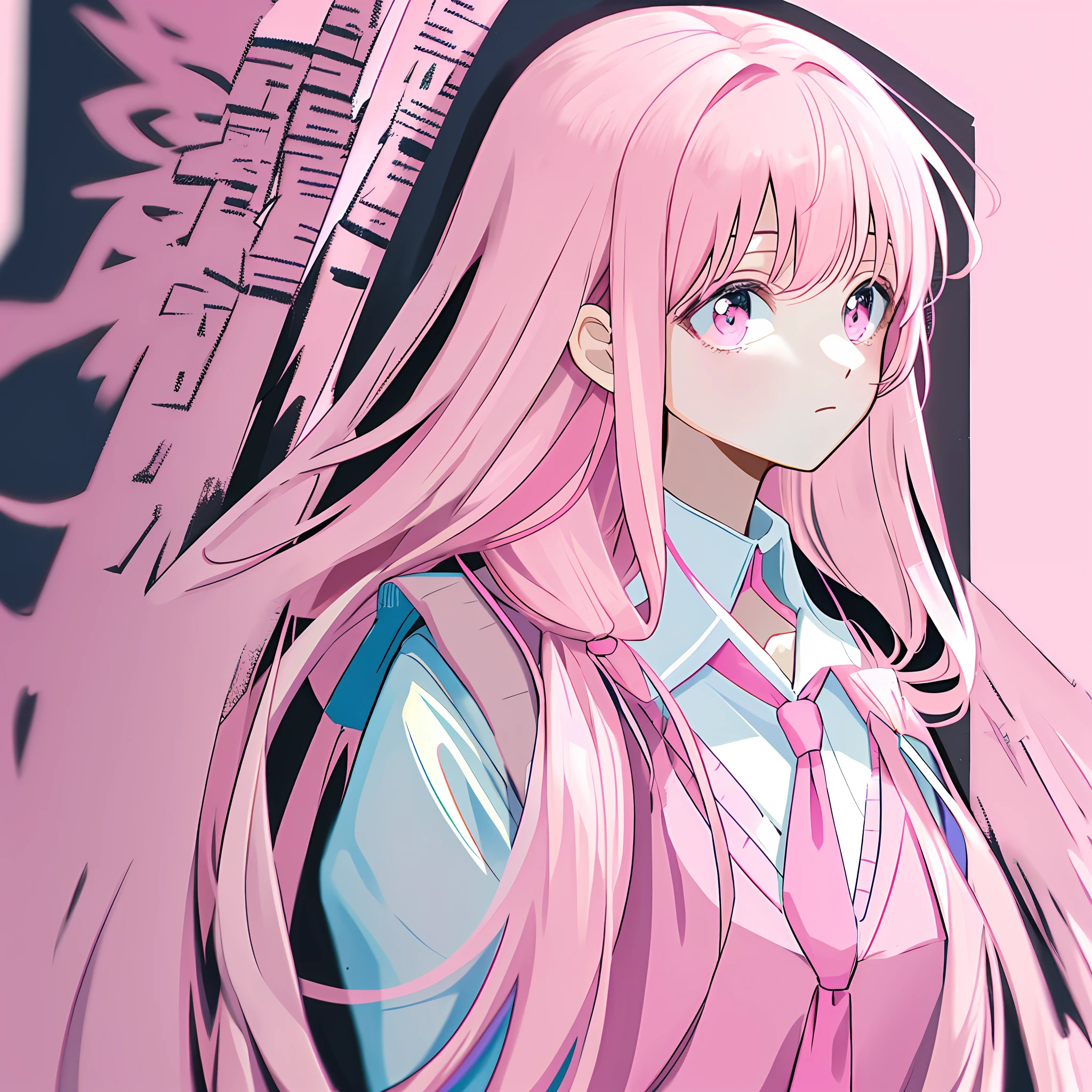 High quality, pretty anime girl, pink hair, long hair, dark eyes, long neck, school uniform, tie hair, tree background, upper body, look at the viwers, extremely pretty