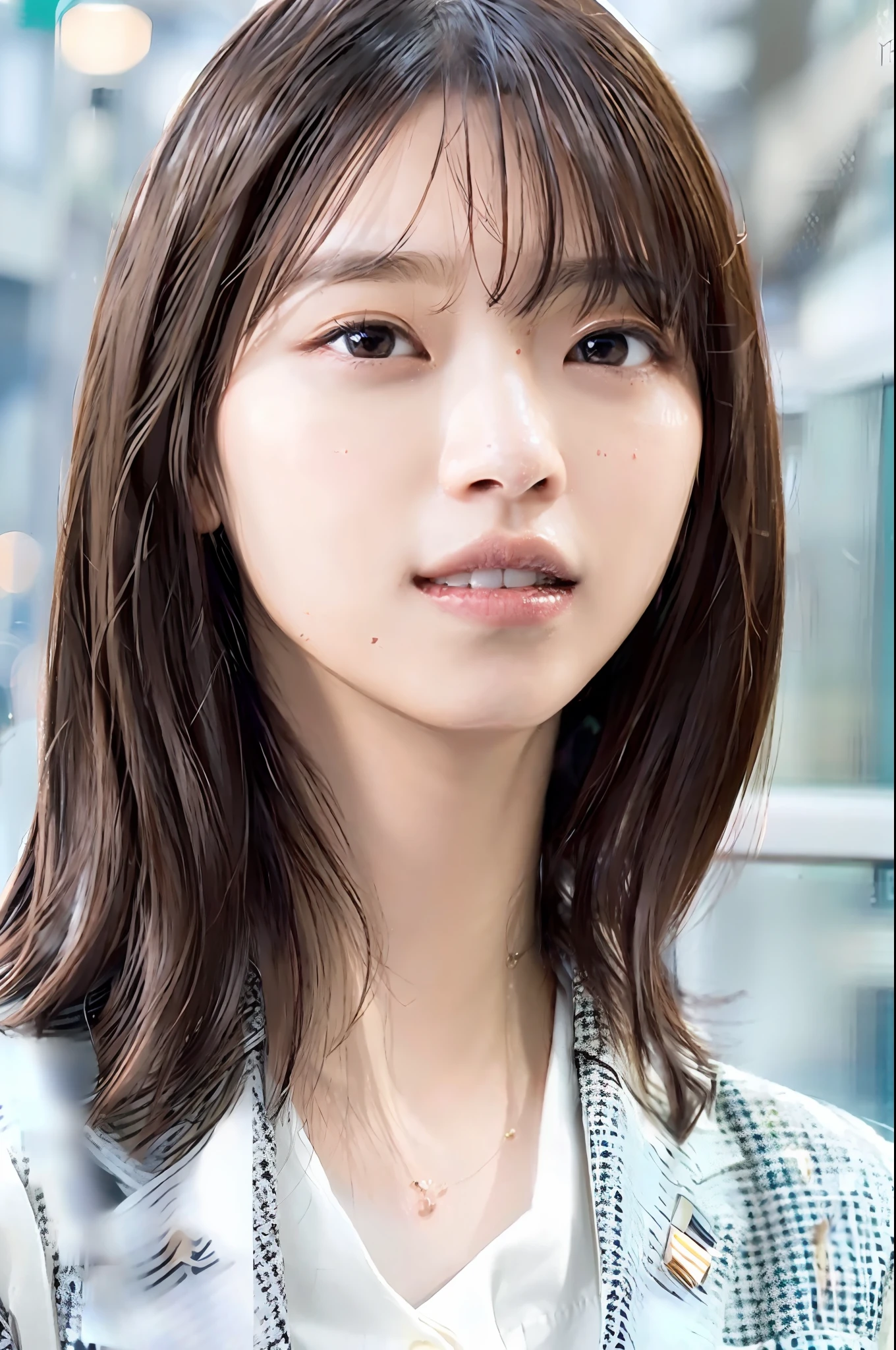 ((Top Quality, 8k, Masterpiece: 1.3)), Crisp Focus: 1.2, Beautiful Women with Perfect Figure: 1.4, Slender Abs: 1.2, ((Layer Cut, Small: 1.2)), (Blazer Button Up Shirt Over Very Thin White: 1.1), Street: 1.2, Highly Detailed Face and Skin Texture, Detailed Eyes, Double Eyelids