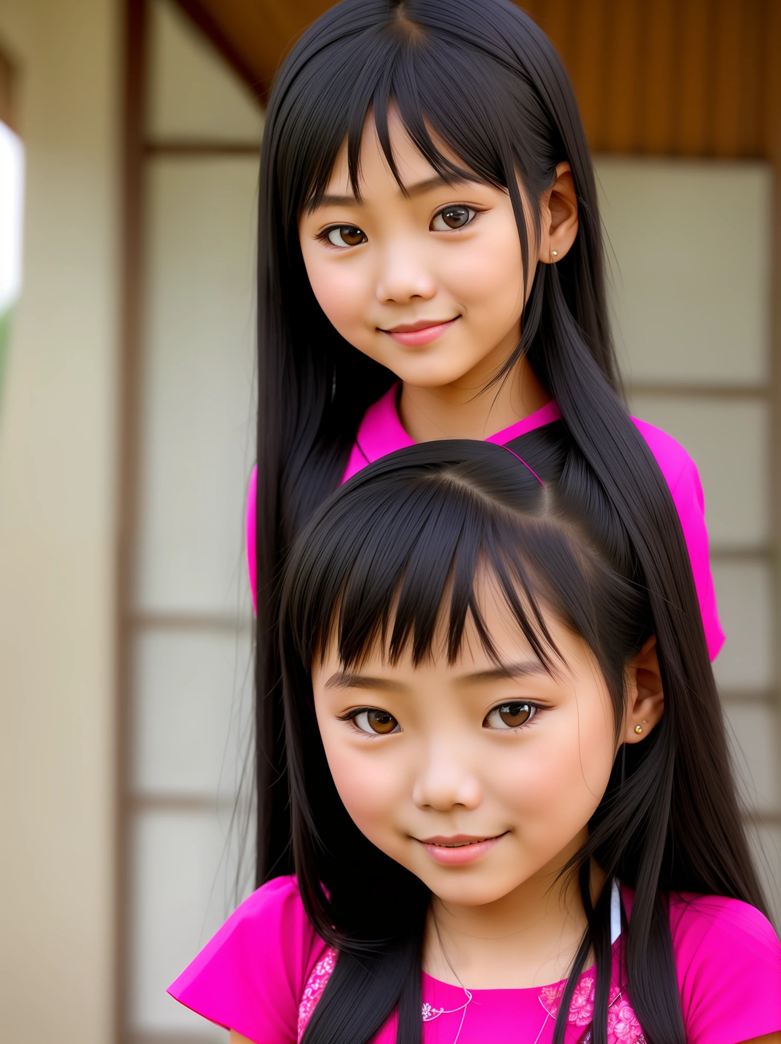 Myanmar girl, long black hair, dimples
