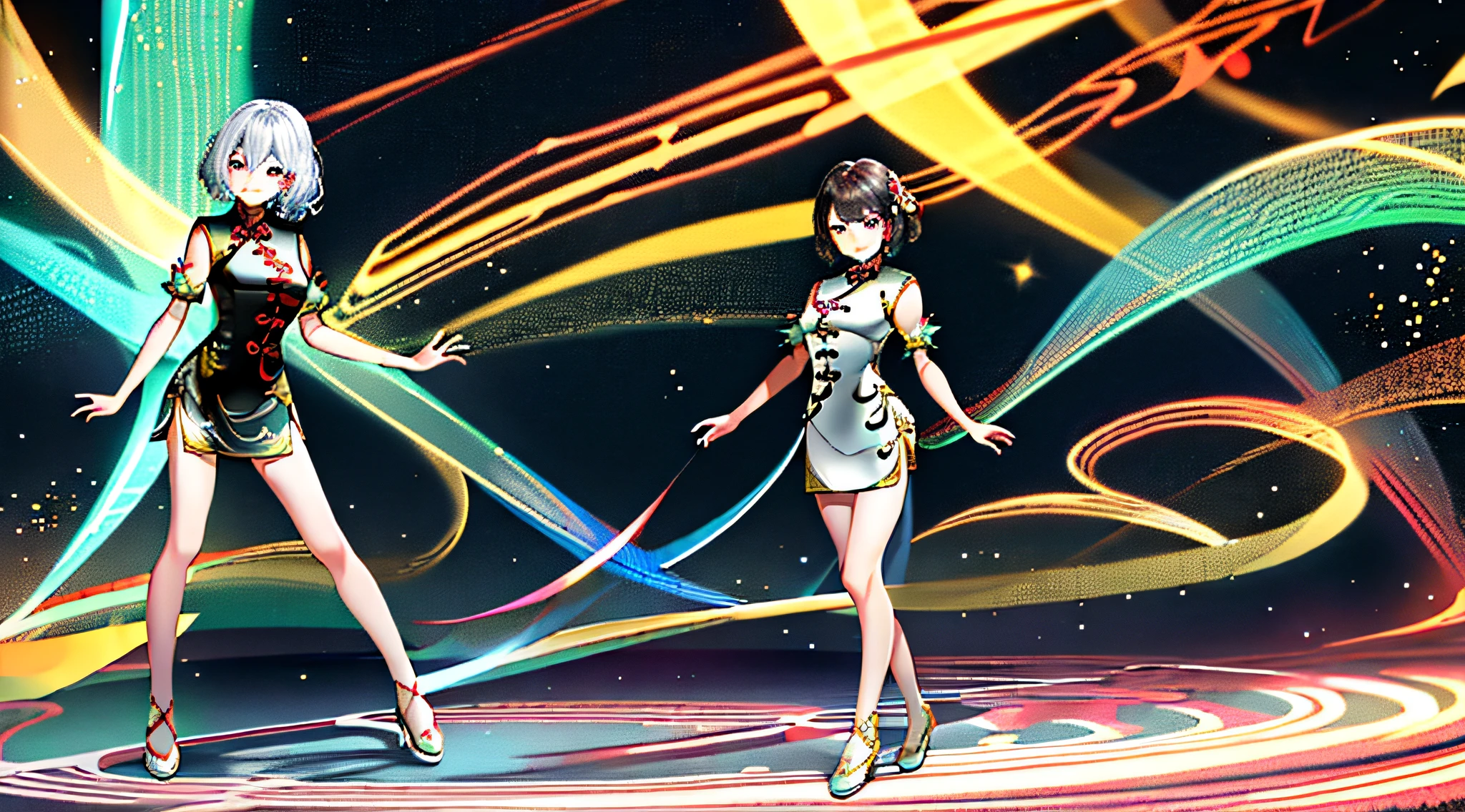 (Extreme Quality)), (Unmatched Detail), (Masterpiece), (1 Girl), (Cheongsam), (Over Knees)), ((Smiling)), (Shiny Skin), (Standing Upright)