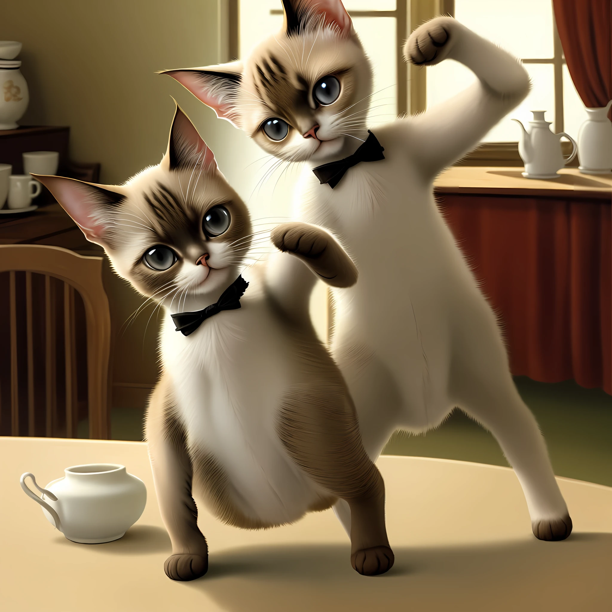 Siamese cat dancing on the table