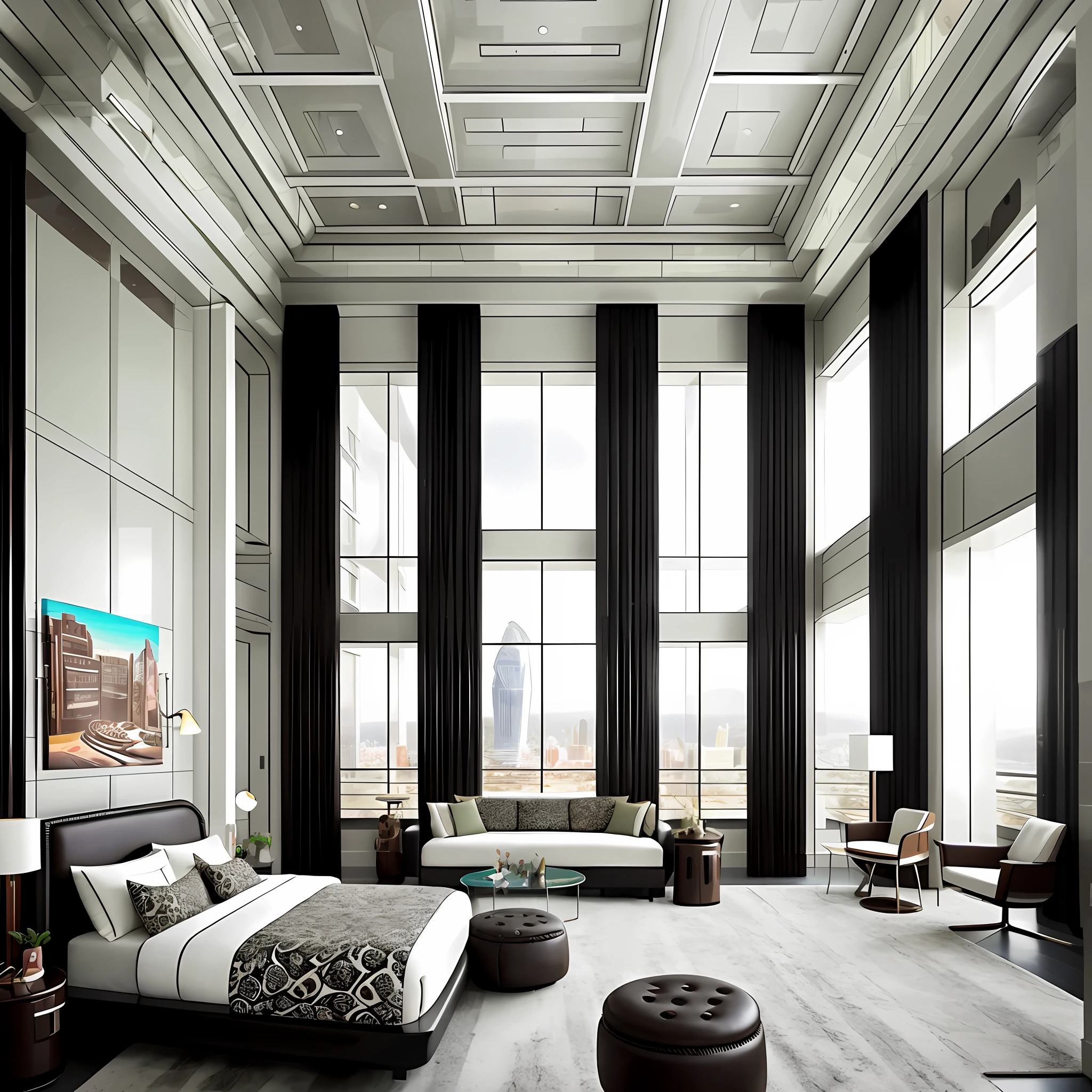 futuristic architectural digest photo of a (cozy upscale)++ (nutella chocolate chip milkshake deco oreo creme futurism)+ bedroom