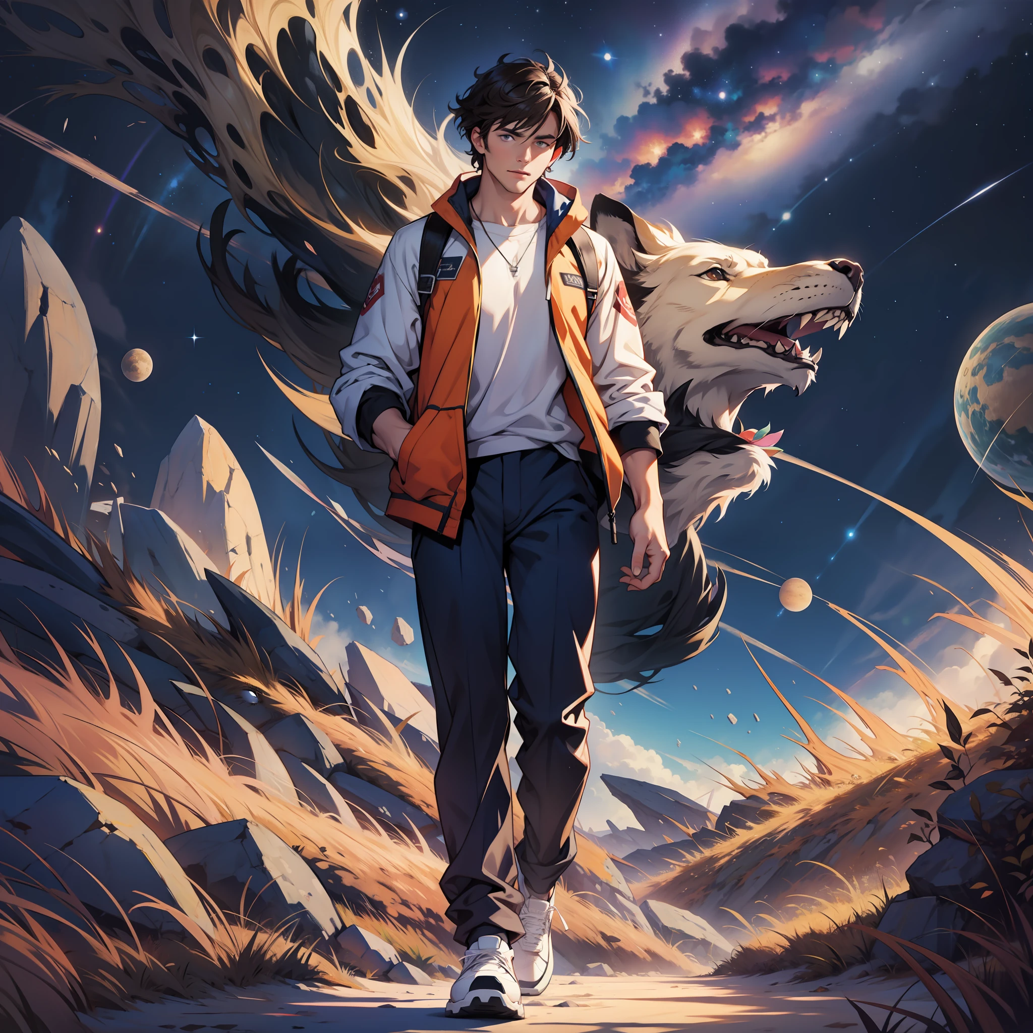 A brunette man wandering through the universe