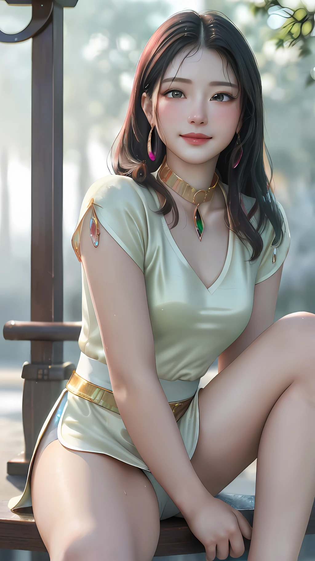 (Masterpiece), (Close Up), (Best Quality), Extremely detailed, (Close Up) Exquisite, Beautiful, (Close Up), (A Beautiful Girl), (Collar, Collar), (Detailed Pink Areolae Nail:, (delicate depiction of skin), (voluminous skin: 1.4), top-notch CG quality 8k wallpaper, realistic, master level, masterpiece, portrait, center, viewing lens, beautiful Chinese and Korean mixed blood idols, (ultra fine description of facial and facial details), (blushing face), lip biting makeup, sweet smile, perfect facial features, red eyes, blind bands+hair over one eye, (Ruby nail). Fat_ Mons, cameltoe,,, (background blurry), (gym, grip bar, exercise, sitting with grip bar between legs, fog, wet body+between legs: 1.5), LoRA: bright texture (1.2), light and shadow effect, light and shadow tracking, from the side, (best shadow). (Crystal, golden green eye, topaz, tourmaline, Opal, amethyst gold ore, quartz crystal, white crystal, red crystal, powder crystal)