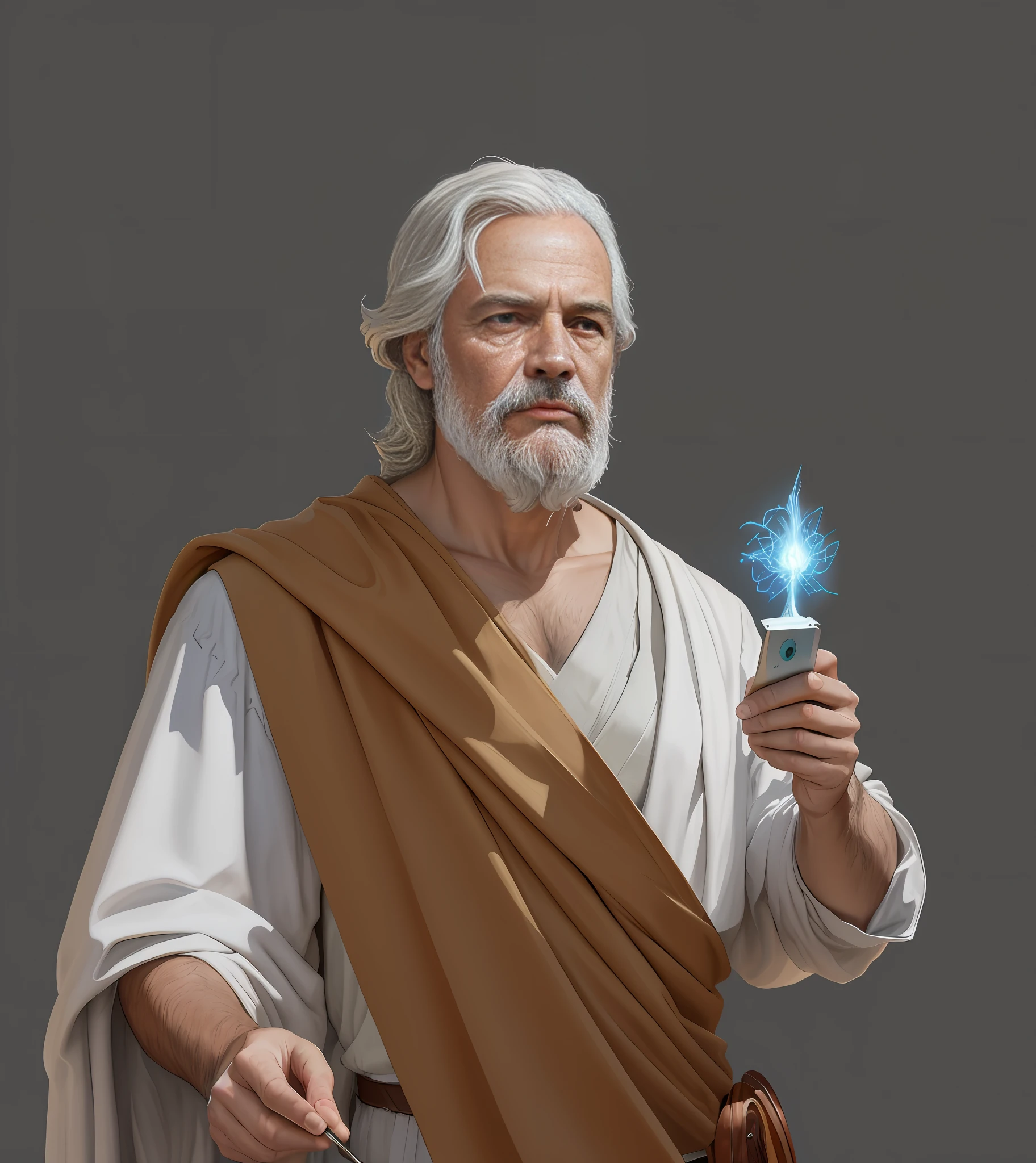 The work is created using realistic oil painting techniques, ancient Greek philosopher, Socrates, inspired by Max Magnus Norman, complete portrait of the electronic master, inspired by Jean Bello, Nicolas Tesla, Guillium Poongiruppi, portraits of characters, Luis Ricardo Ferrero, portrait of epic elegance, Santiago Martínez Delgado, Frank-Xavier-Linedecker style digital figure concept art, white, scientific illustration, Magali-Villeneuve, Walt Disney, realistic depiction style of light, realistic depiction of light, simplified and stylized portraiture, surreal, animated energy, surreal portraiture, beautiful character painting, serious expression, gorgeous costumes, the artist adopts Leonardo da Vinci's style, skillfully capturing every detail