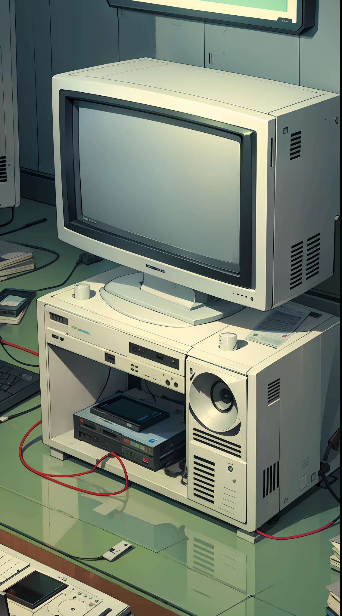 film still, tv switer, 2080s sitcom style, computers, unpainted, sophisticated, symbolic --auto --s2