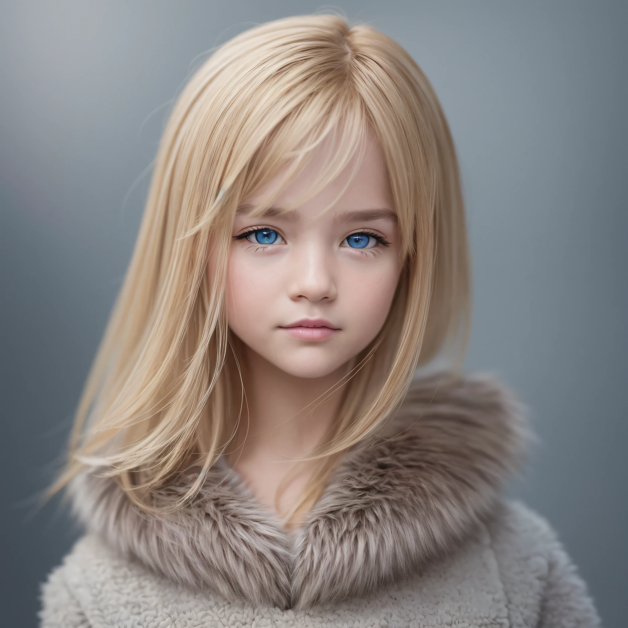 (raw photo: 1.2), (photorealistic: 1.4), (best quality: 1.4), (ultra highres: 1.2), (highly detailed: 1.3), (HDR: 1.2), (cinematic lighting: 1.3), (detailed eyes), (detailed facial features), (detailed fur), (snowy background: 1.2), blonde 10-year-old girl, standing pose, (body portrait 3/4: 1.2) --auto --s2