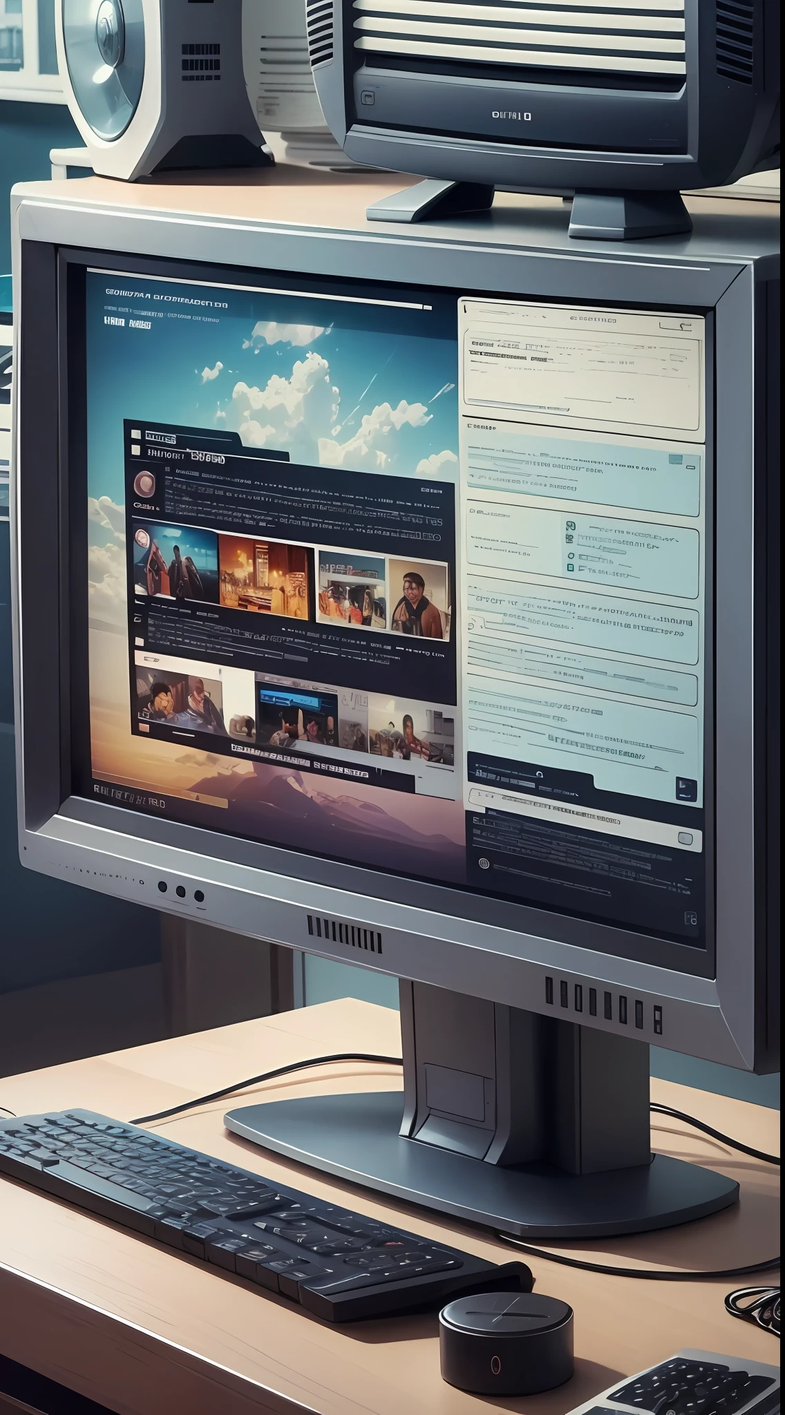 film still, tv switer, 2080s sitcom style, computers, unpainted, sophisticated, symbolic --auto --s2