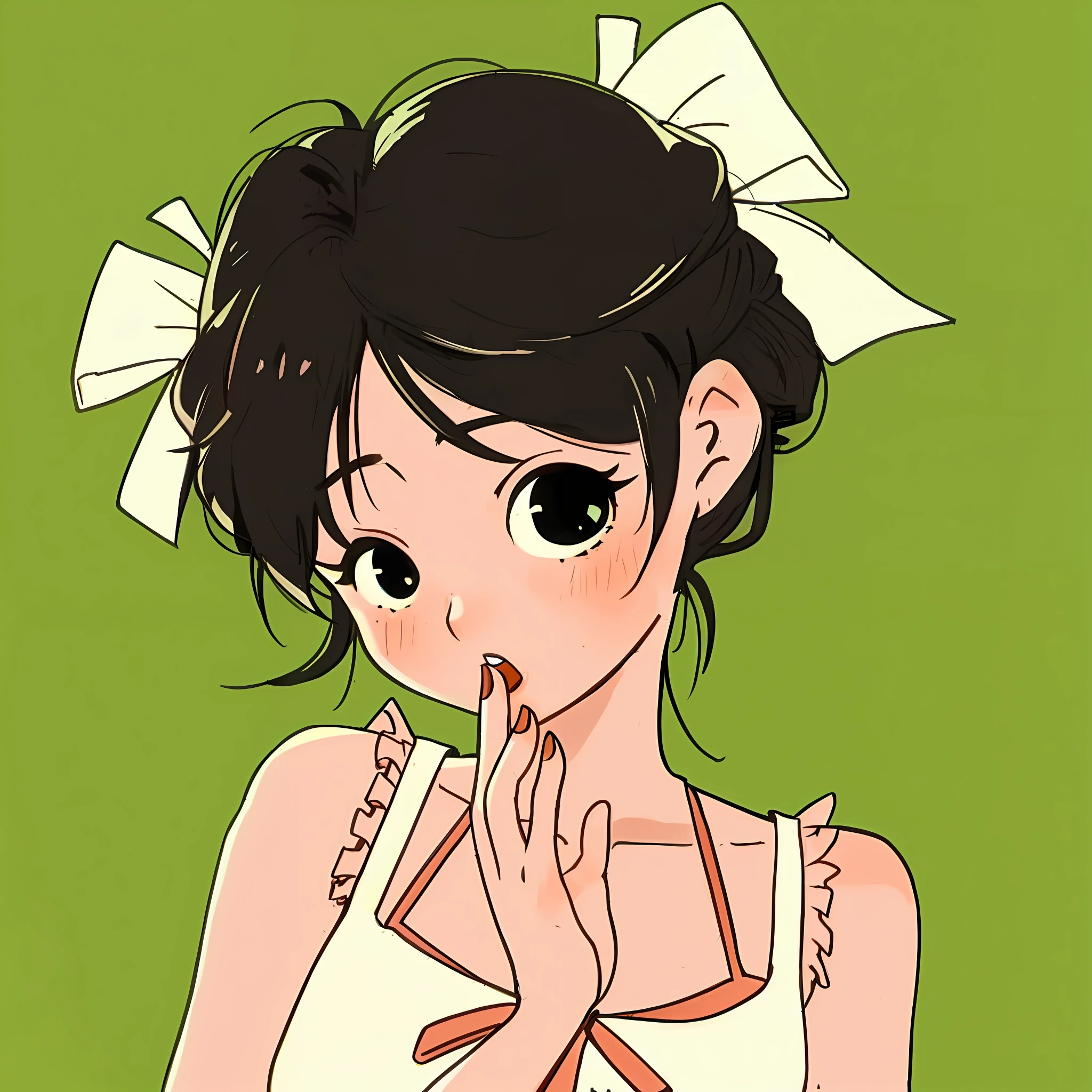 Girl with bow on head and hands in mouth, vintage girl, cute art style, cute style, thai girl, cute girl portrait, art style, Loepfe girl