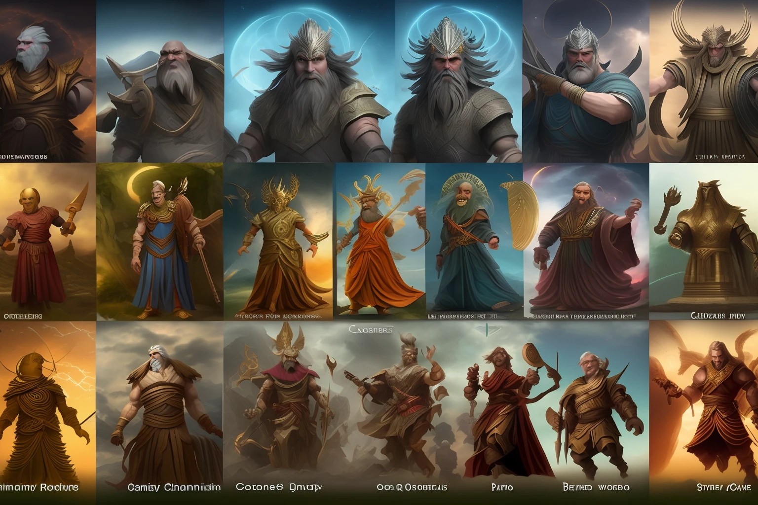 Characters, gods, creations