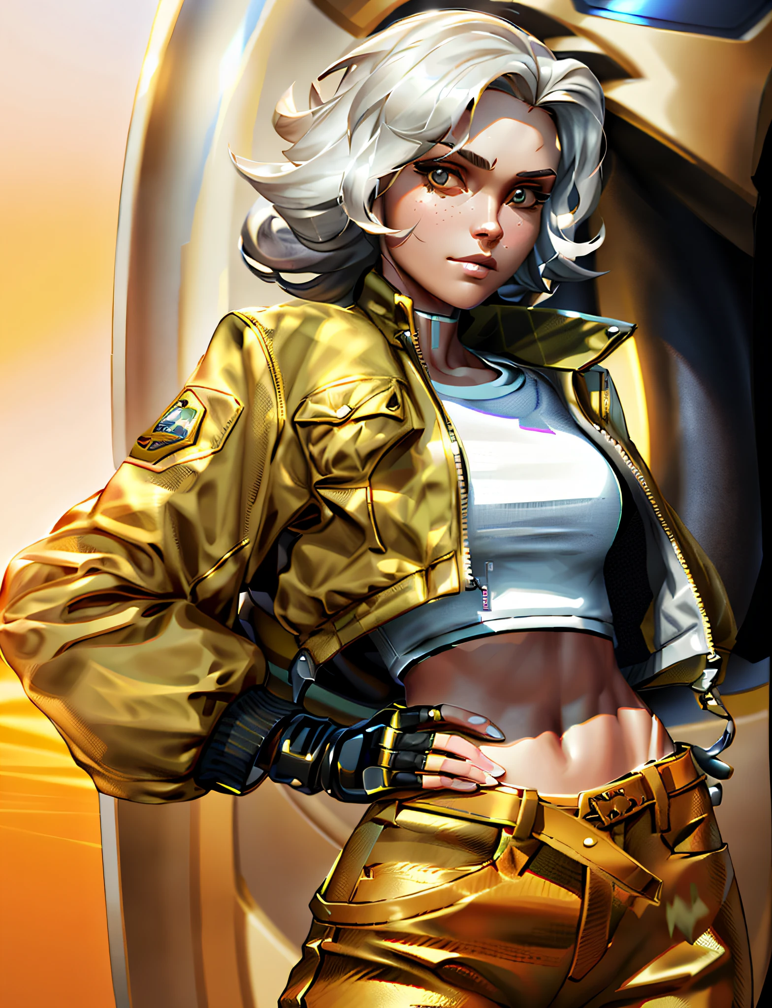 a close up of a woman in a jacket and pants posing, 3 d render character art 8 k, highly detailed character, render of april, 3d character realistic, photorealistic anime girl render, realistic character concept, female lead character, 3 d character art, artgerm ; 3d unreal engine, close up character, character render, female character